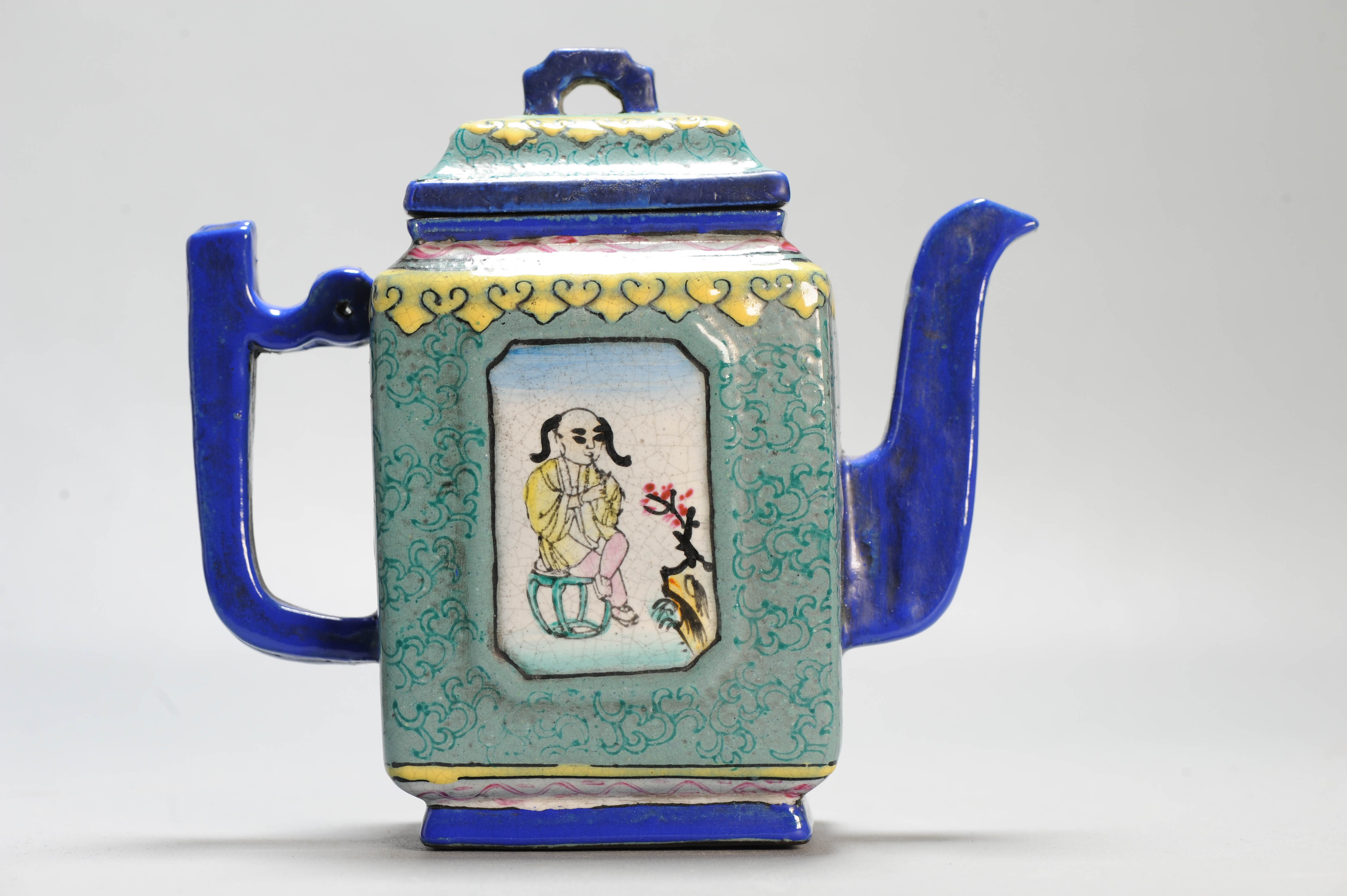 Antique Chinese 19th / 20th century Zisha Yixing Teapot Enamel - Image 6