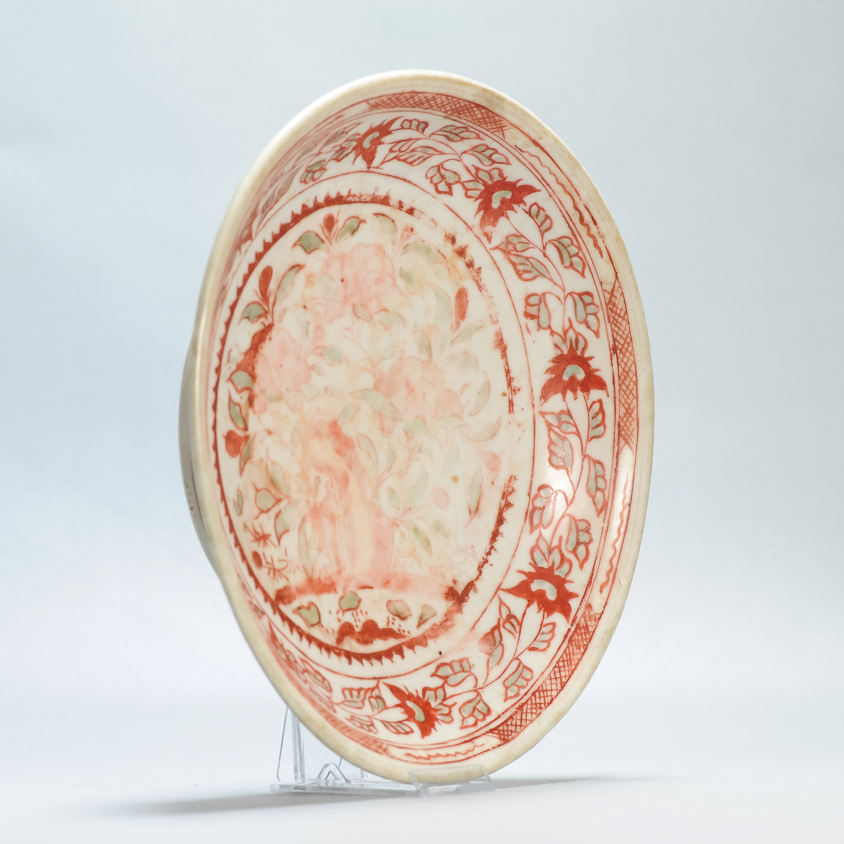 Antique Chinese Porcelain Ming 1540-1580 Plate Akae Enamel Flowers 16th C - Image 3