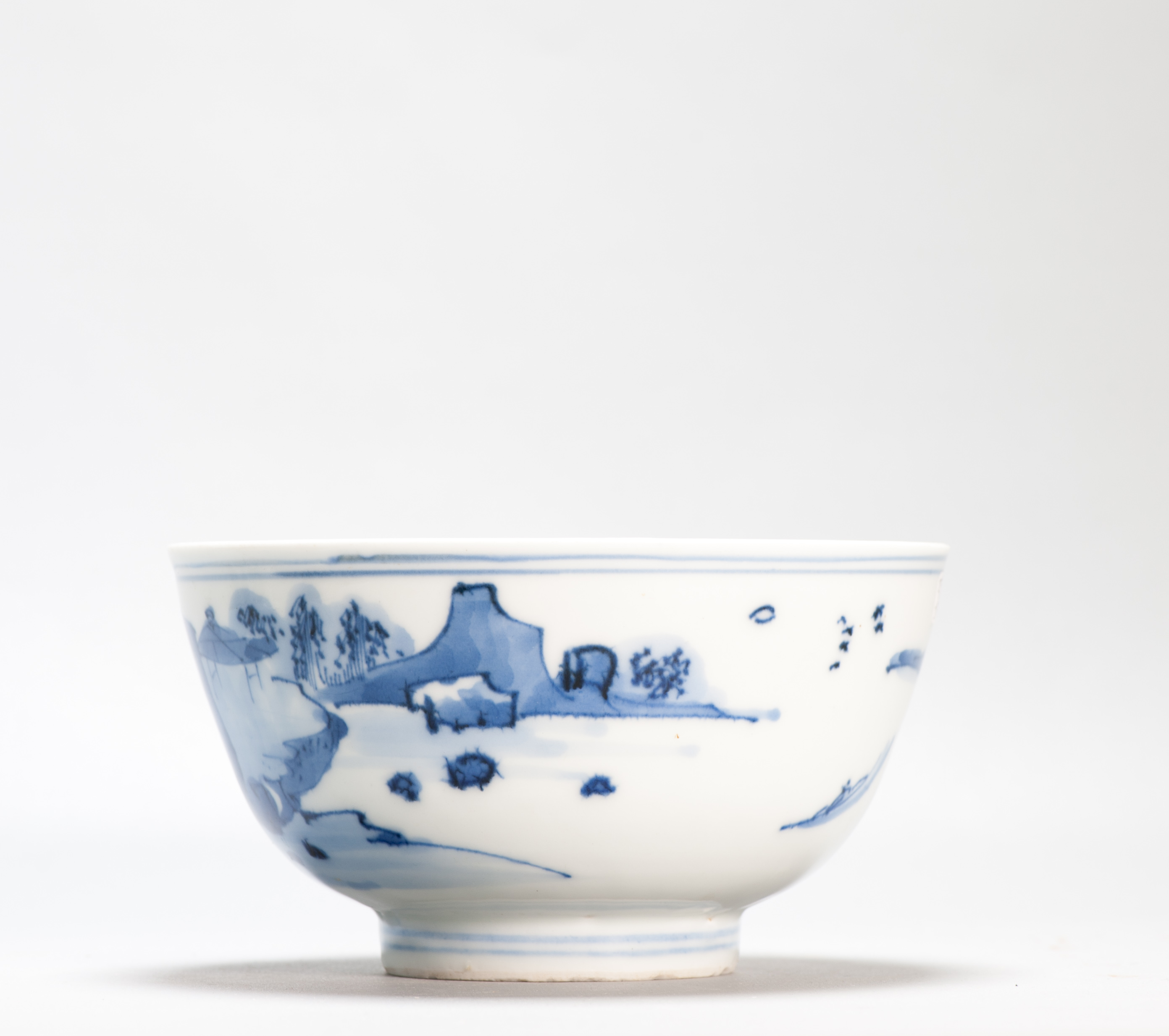 17c Antique Chinese Porcelain Blue and White Bowl Transitional Shunzhi Period Landscape - Image 11