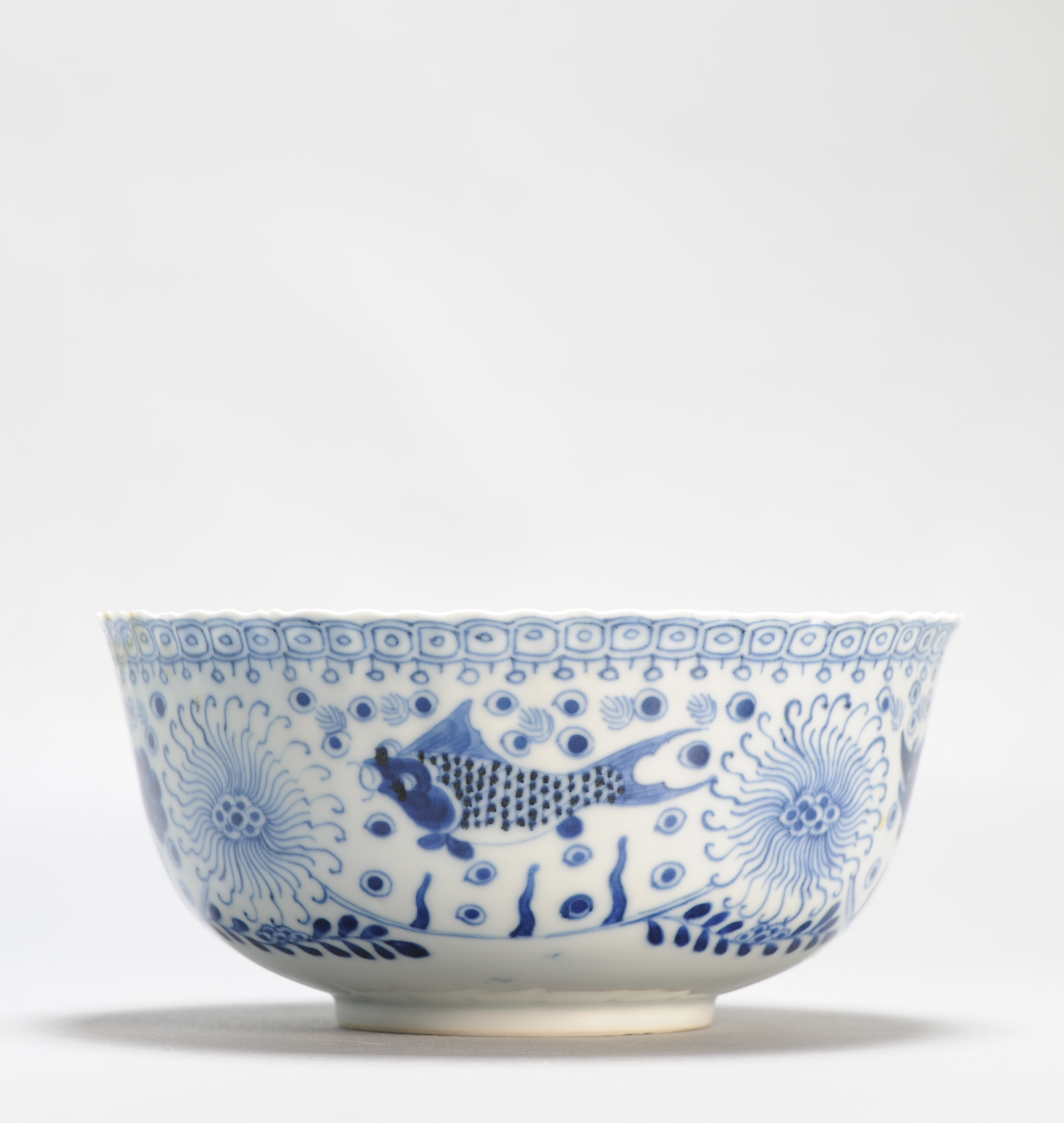 Antique Chinese Porcelain 19C Bleu de White Bowl Fish Water Scene Marked - Image 12