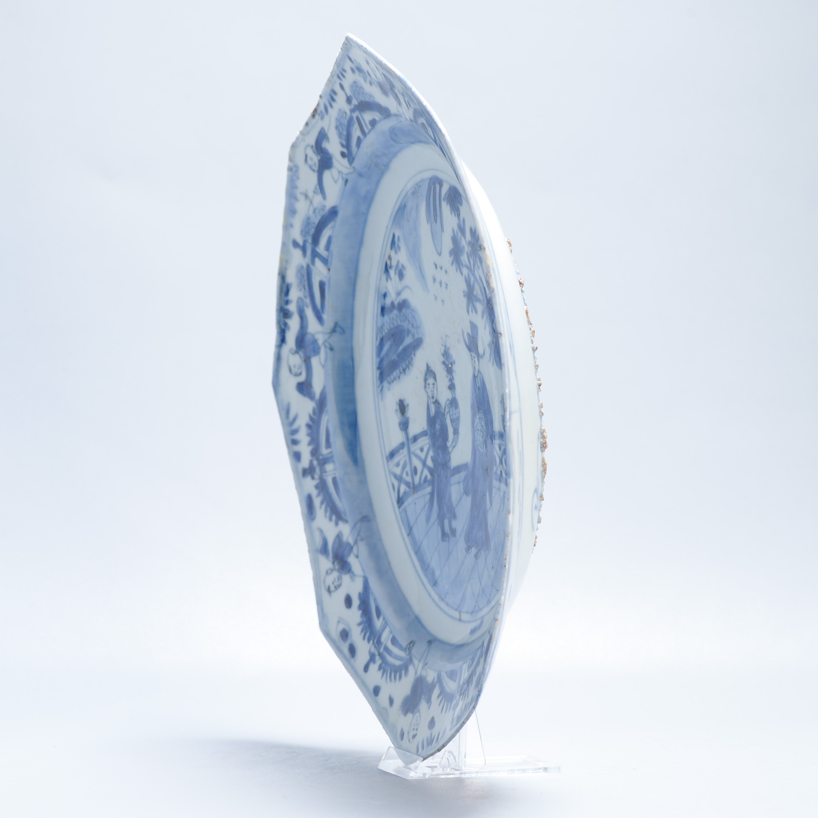 Antique Octagonal Blue and White Dish Wanli Tianqi Chinese Porcelain Figural - Image 13