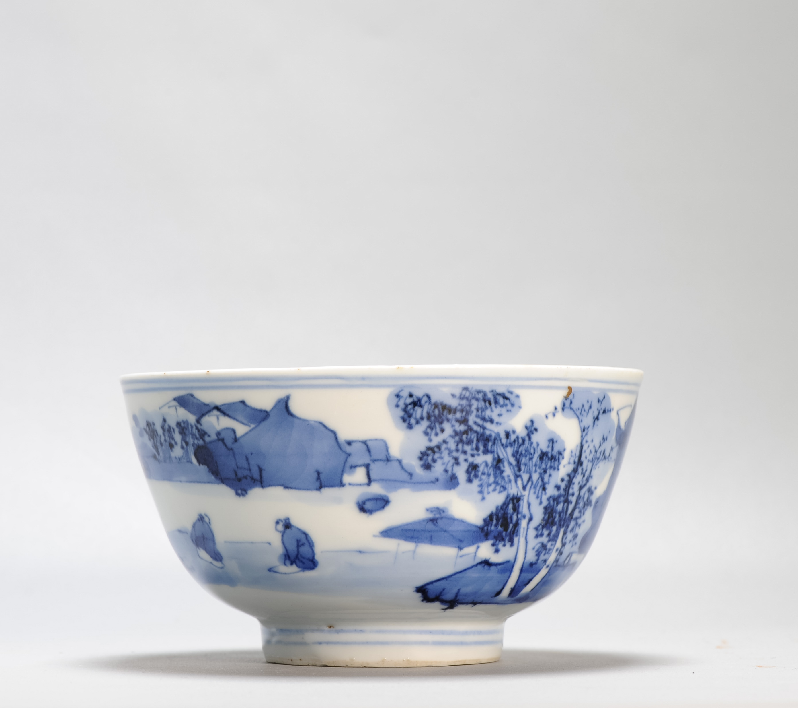 17c Antique Chinese Porcelain Blue and White Bowl Transitional Shunzhi Period Landscape - Image 5