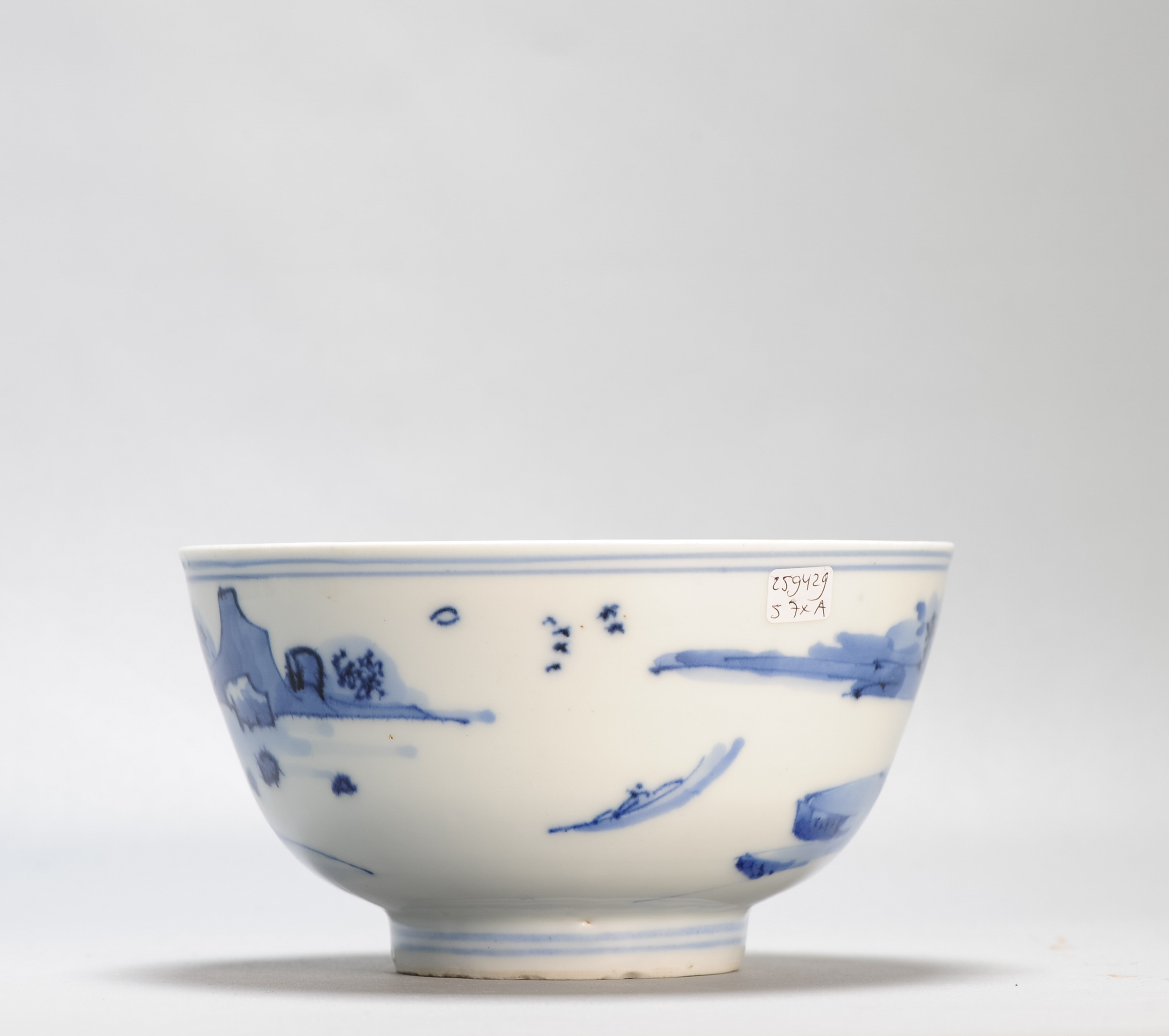 17c Antique Chinese Porcelain Blue and White Bowl Transitional Shunzhi Period Landscape - Image 9