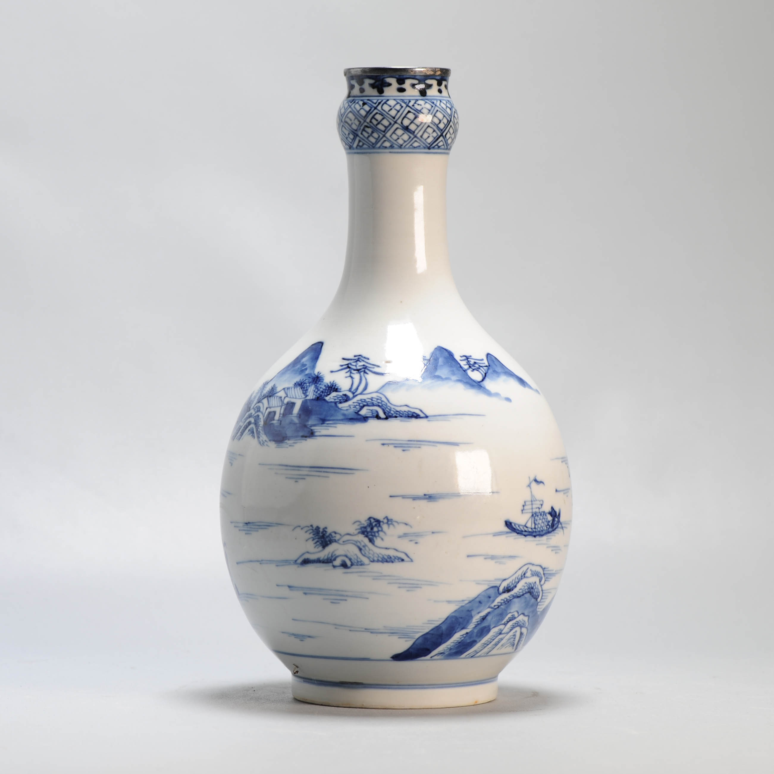 Antique 18/19C Chinese Porcelain Blue and white Vase Landscape Figural - Image 5