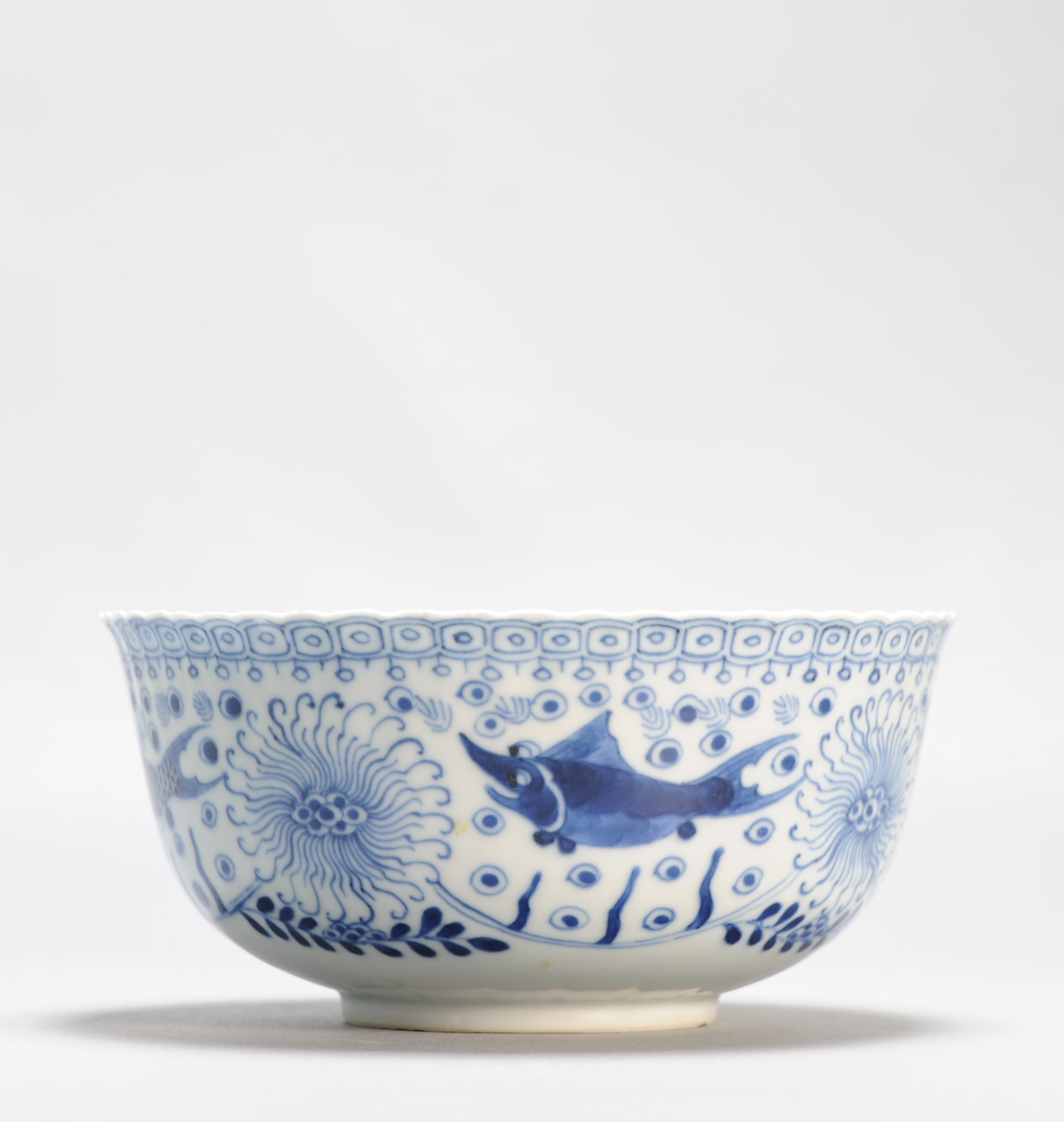 Antique Chinese Porcelain 19C Bleu de White Bowl Fish Water Scene Marked - Image 10
