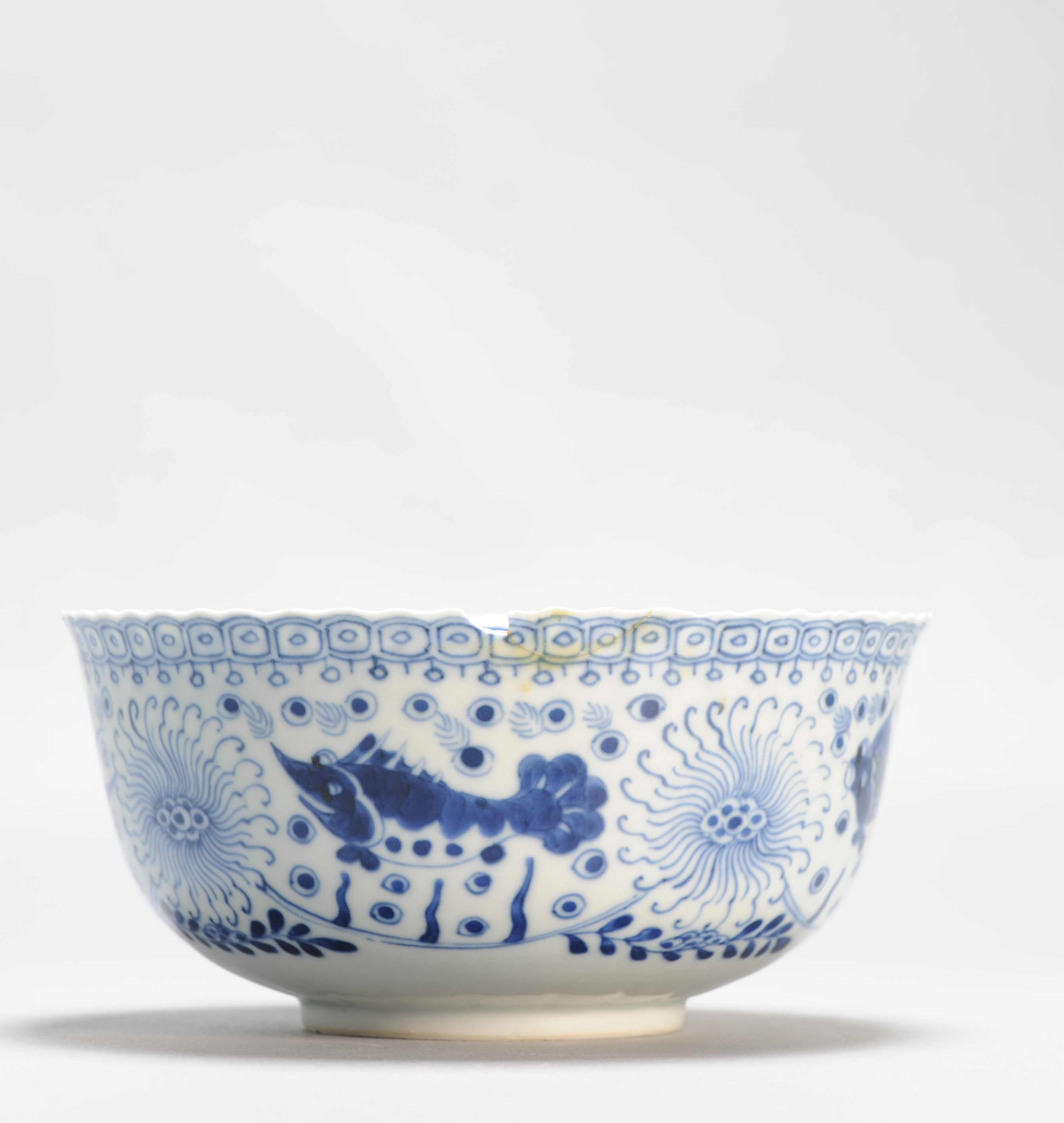 Antique Chinese Porcelain 19C Bleu de White Bowl Fish Water Scene Marked - Image 15