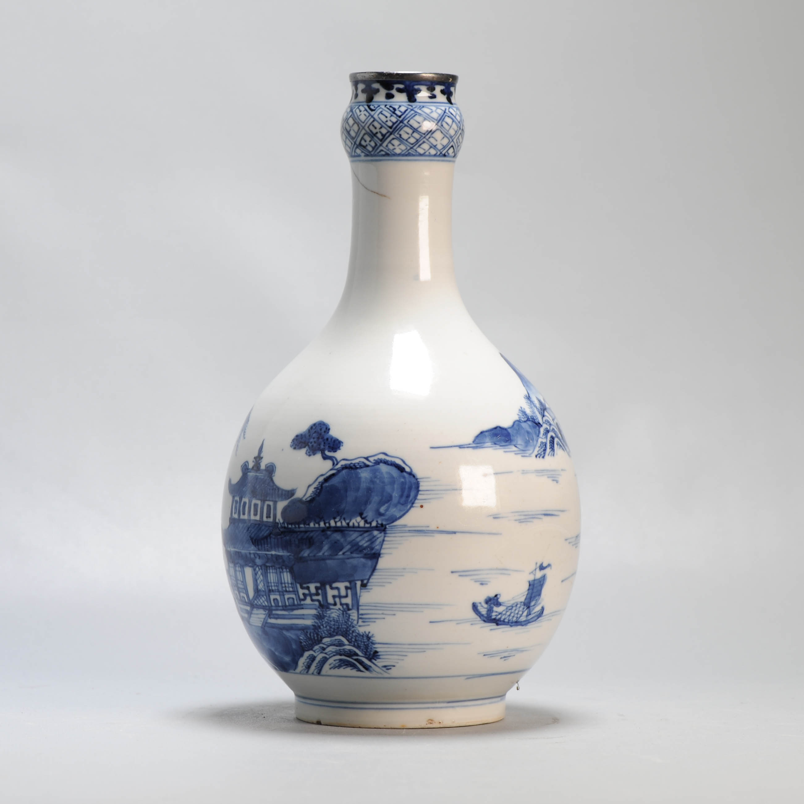 Antique 18/19C Chinese Porcelain Blue and white Vase Landscape Figural - Image 8
