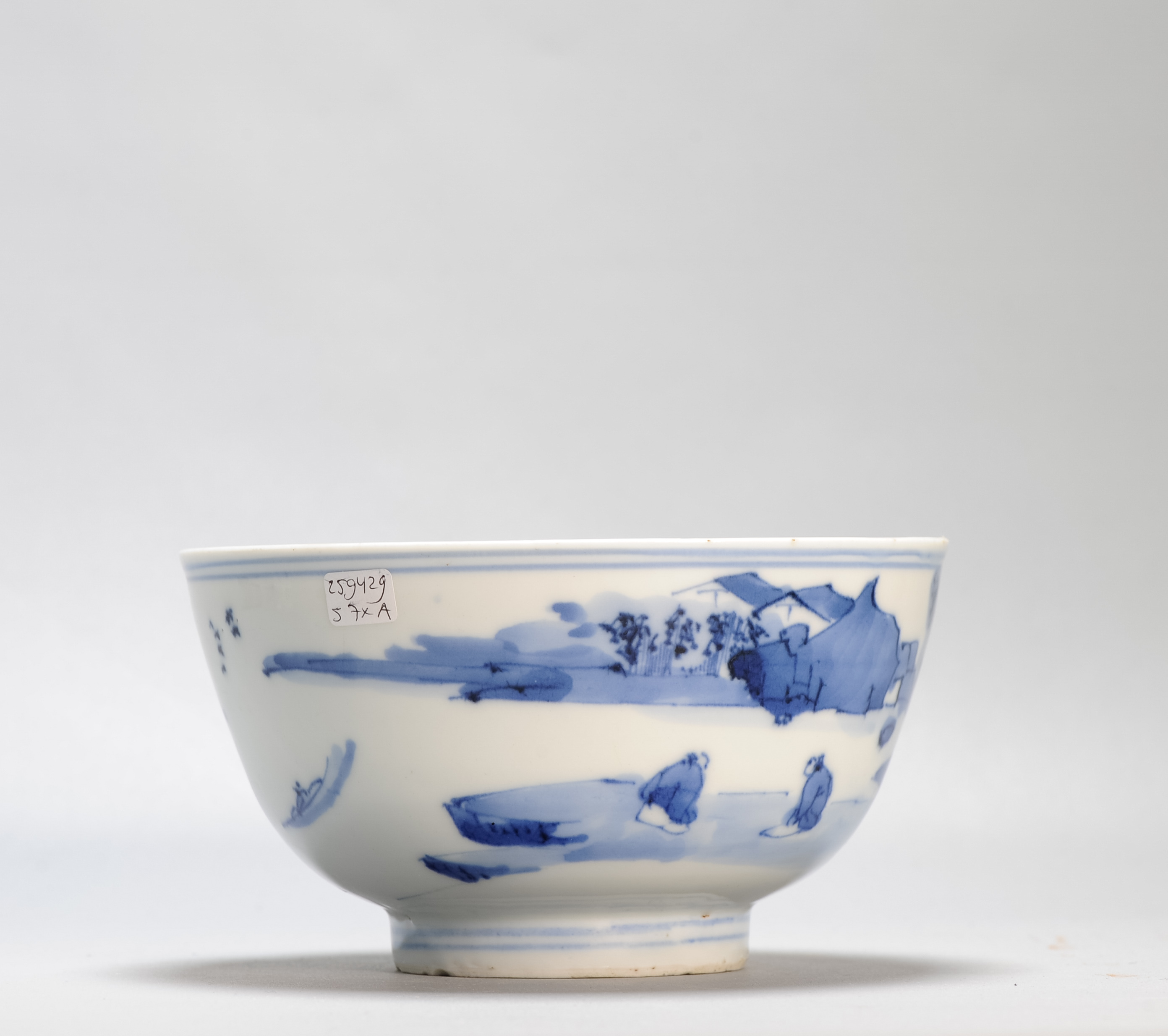 17c Antique Chinese Porcelain Blue and White Bowl Transitional Shunzhi Period Landscape - Image 7