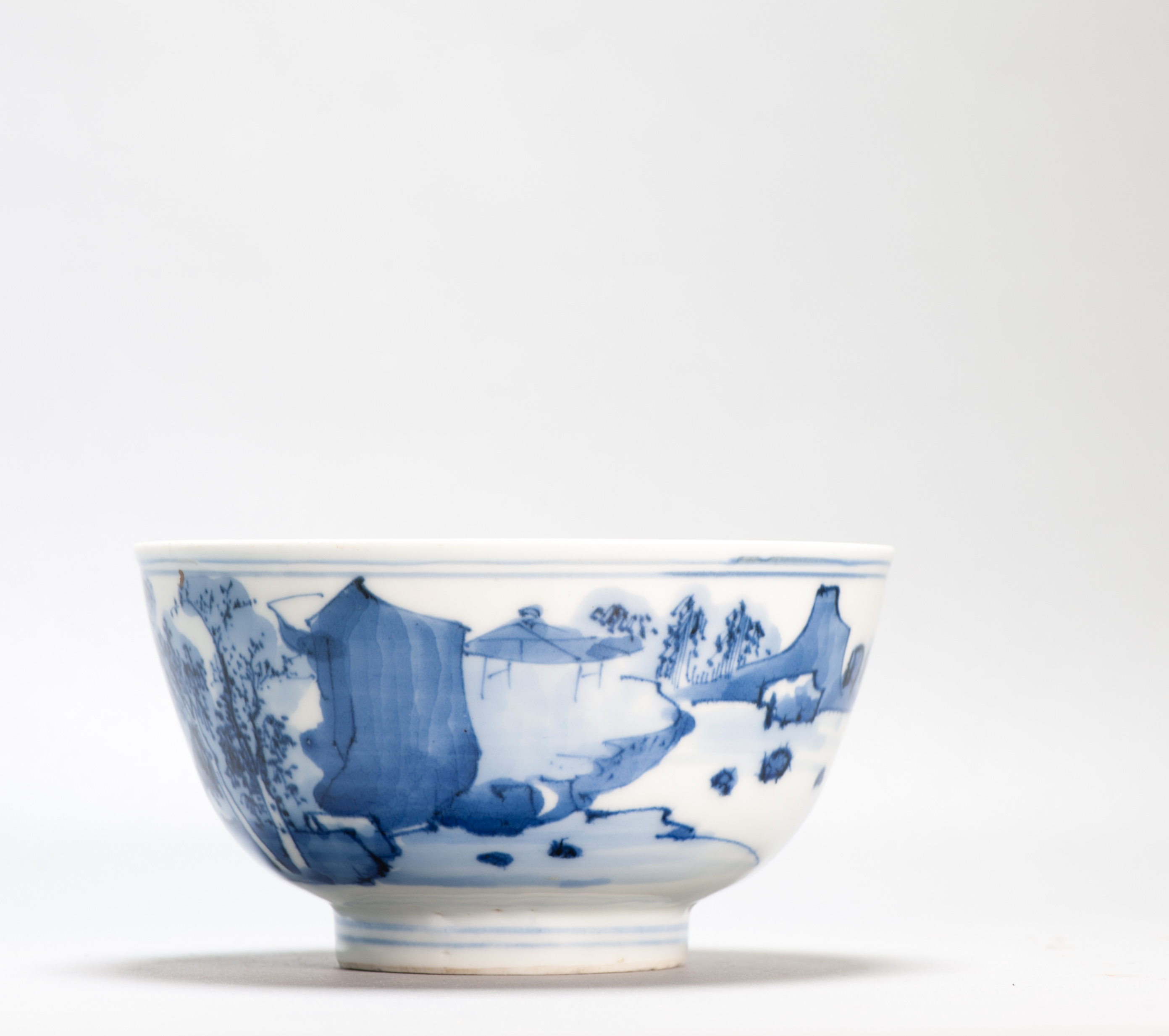 17c Antique Chinese Porcelain Blue and White Bowl Transitional Shunzhi Period Landscape - Image 2