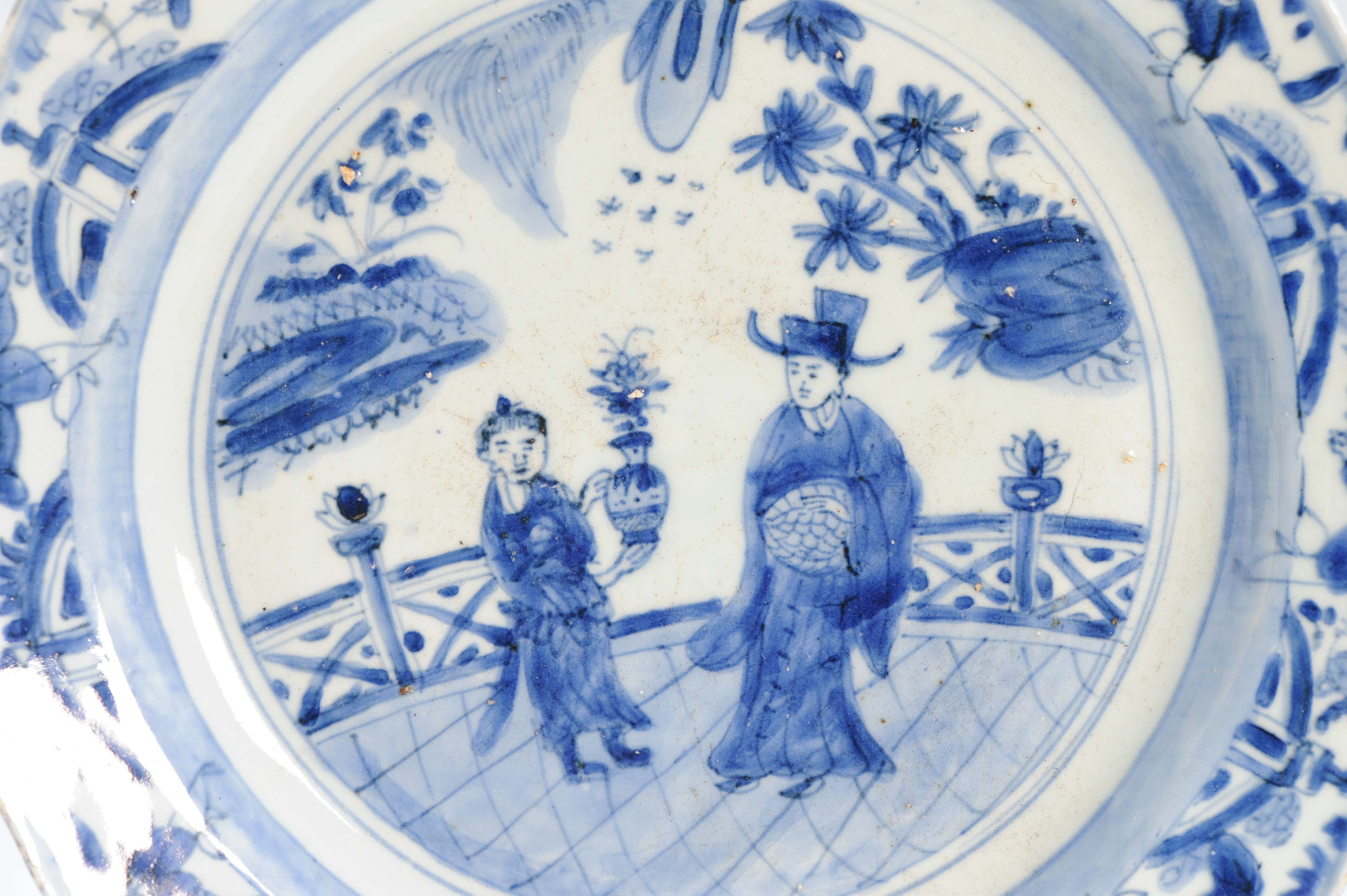 Antique Octagonal Blue and White Dish Wanli Tianqi Chinese Porcelain Figural - Image 15