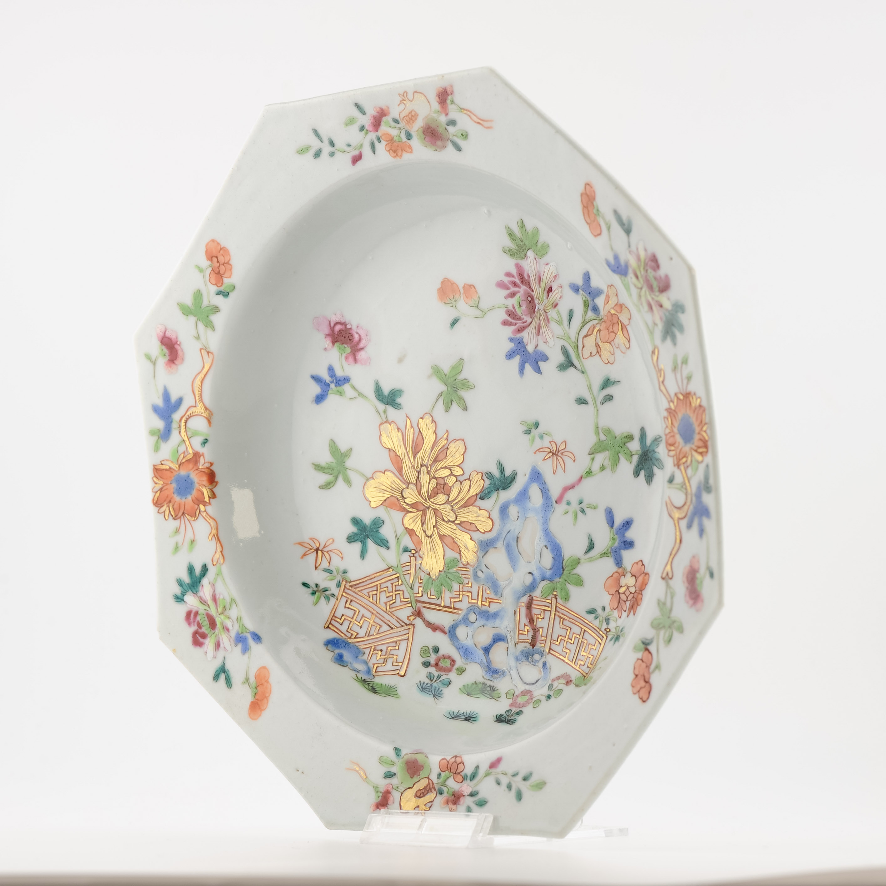 Antique 18th C Chinese Taste Porcelain Dish Qianlong Fencai Flowers China - Image 13