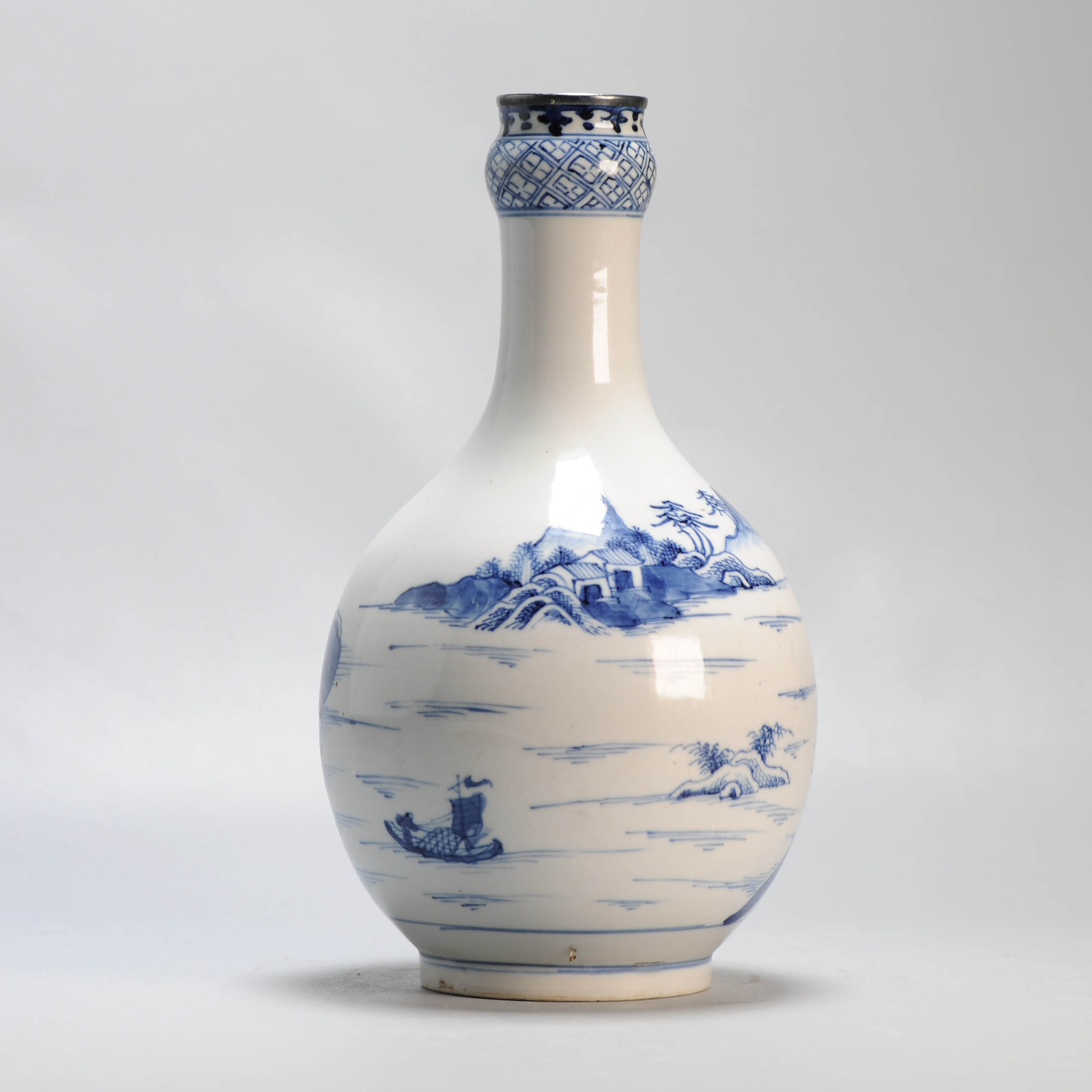 Antique 18/19C Chinese Porcelain Blue and white Vase Landscape Figural - Image 4