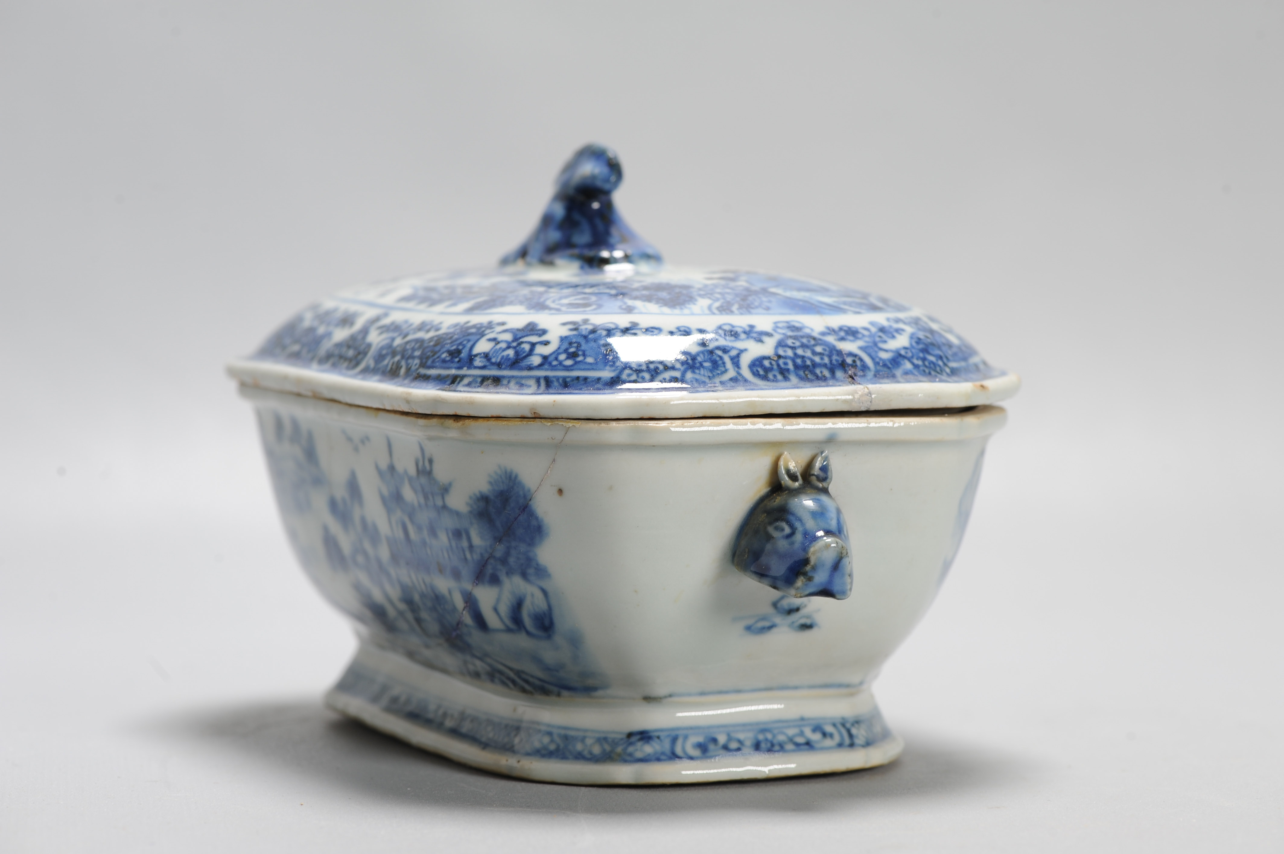 18C Qianlong period Chinese Porcelain Tureen with Lid Flower Landscape - Image 6