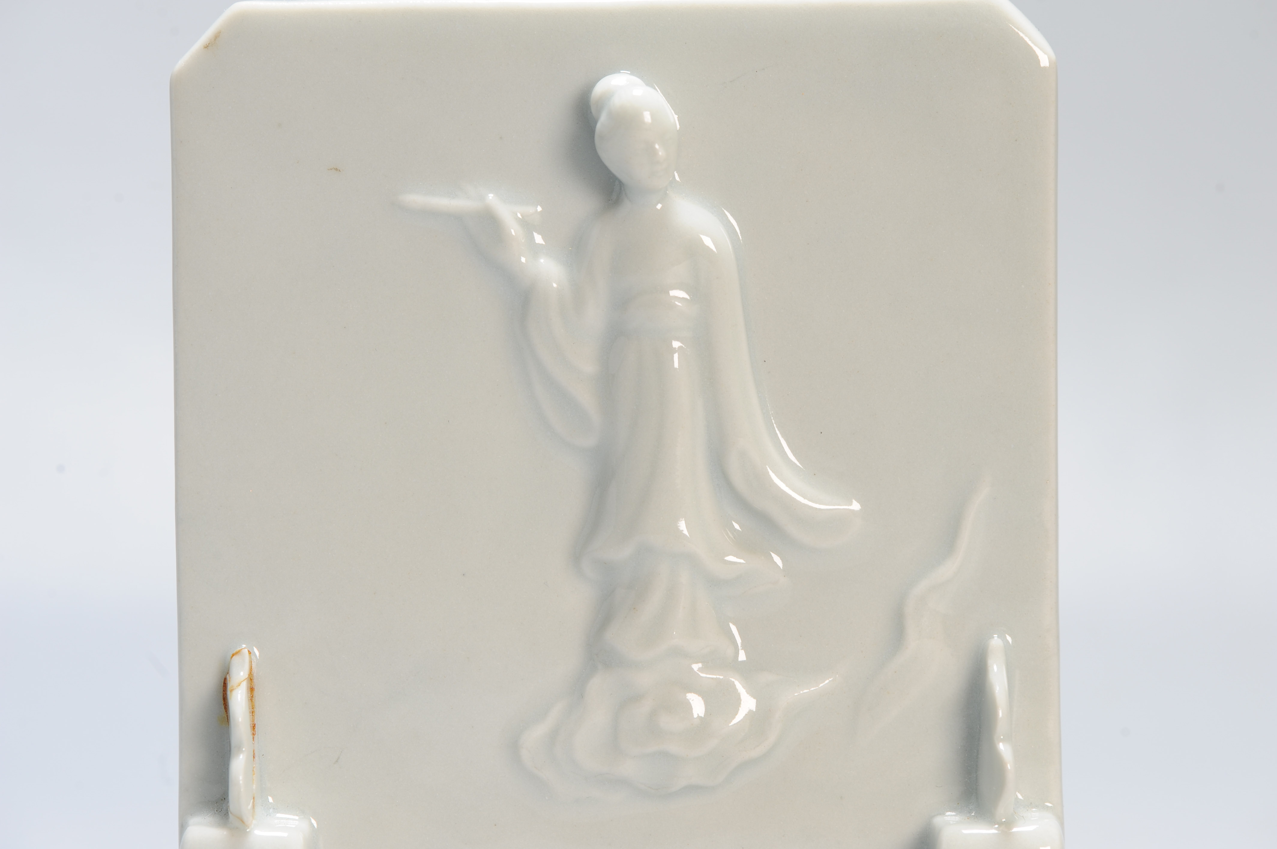 Antique 17/18th C Dehua Blanc de Chine Table Screen Carved Lady Figure - Image 5