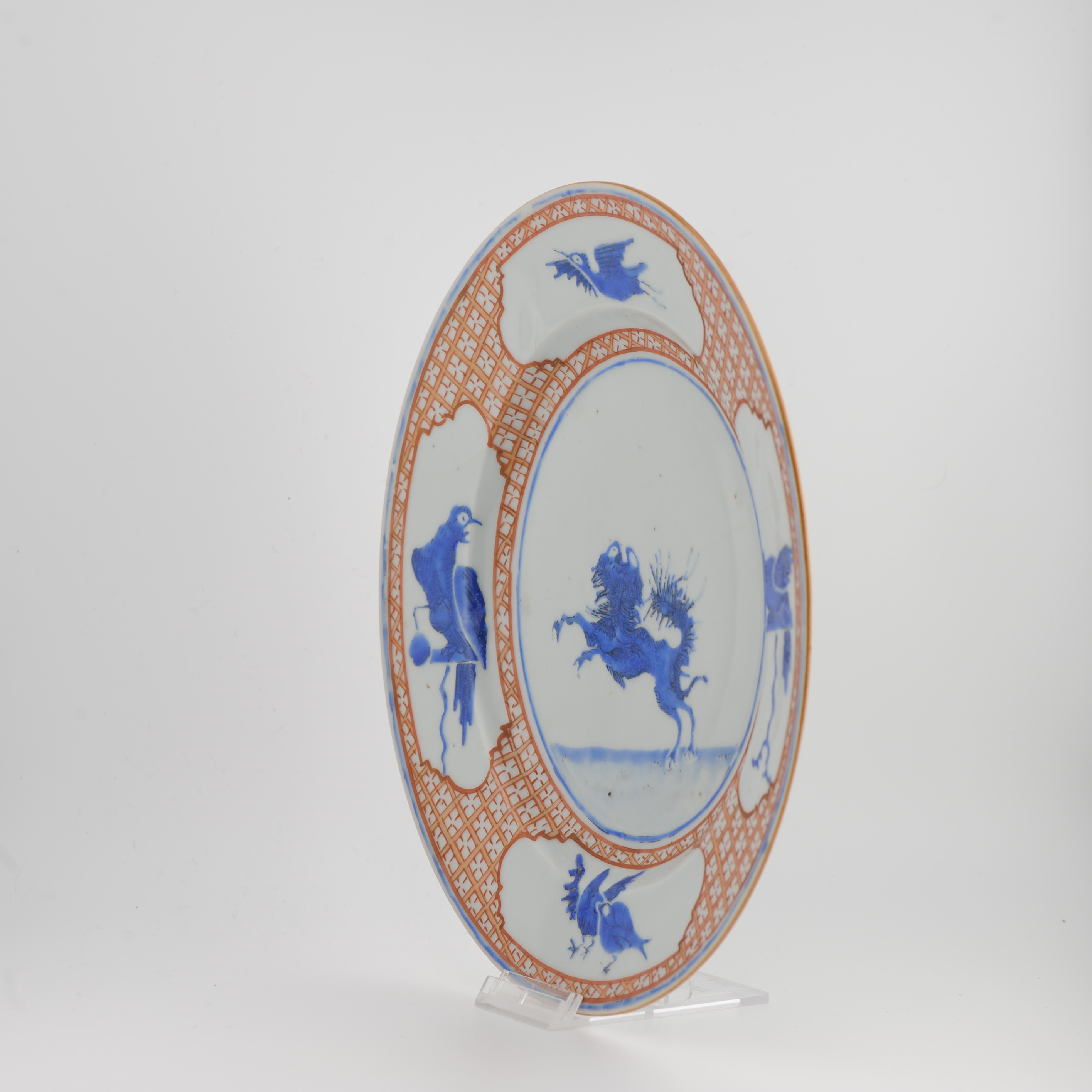 Antique Chinese Porcelain Export Dish "Leaping Pekinese" Qianlong Pronk - Image 2