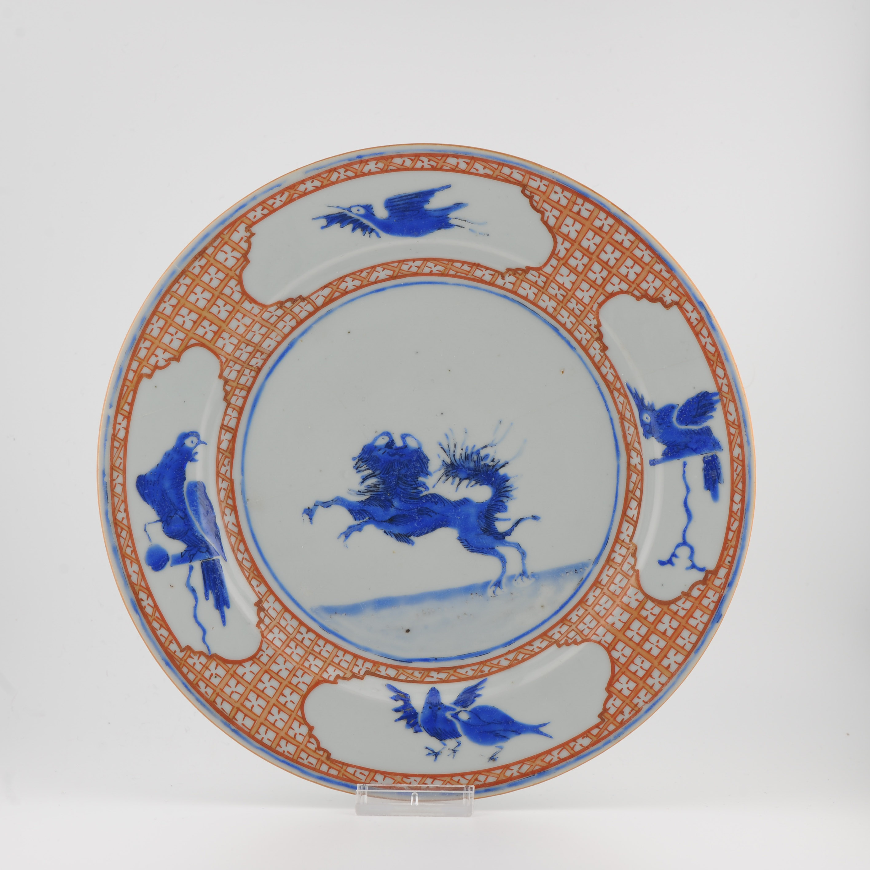 Antique Chinese Porcelain Export Dish "Leaping Pekinese" Qianlong Pronk - Image 3
