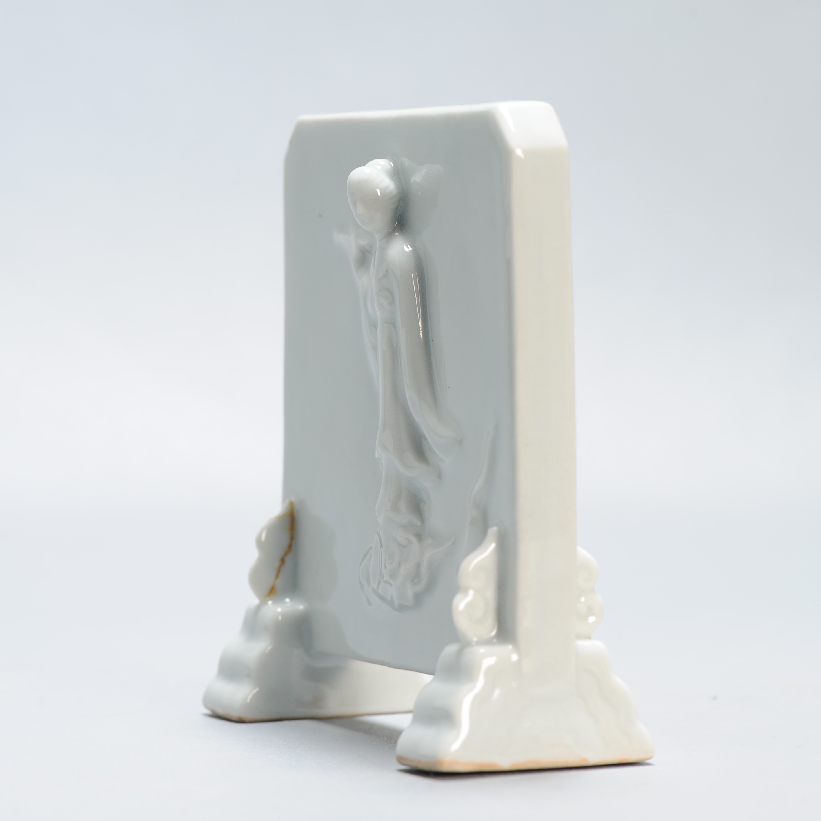 Antique 17/18th C Dehua Blanc de Chine Table Screen Carved Lady Figure - Image 14