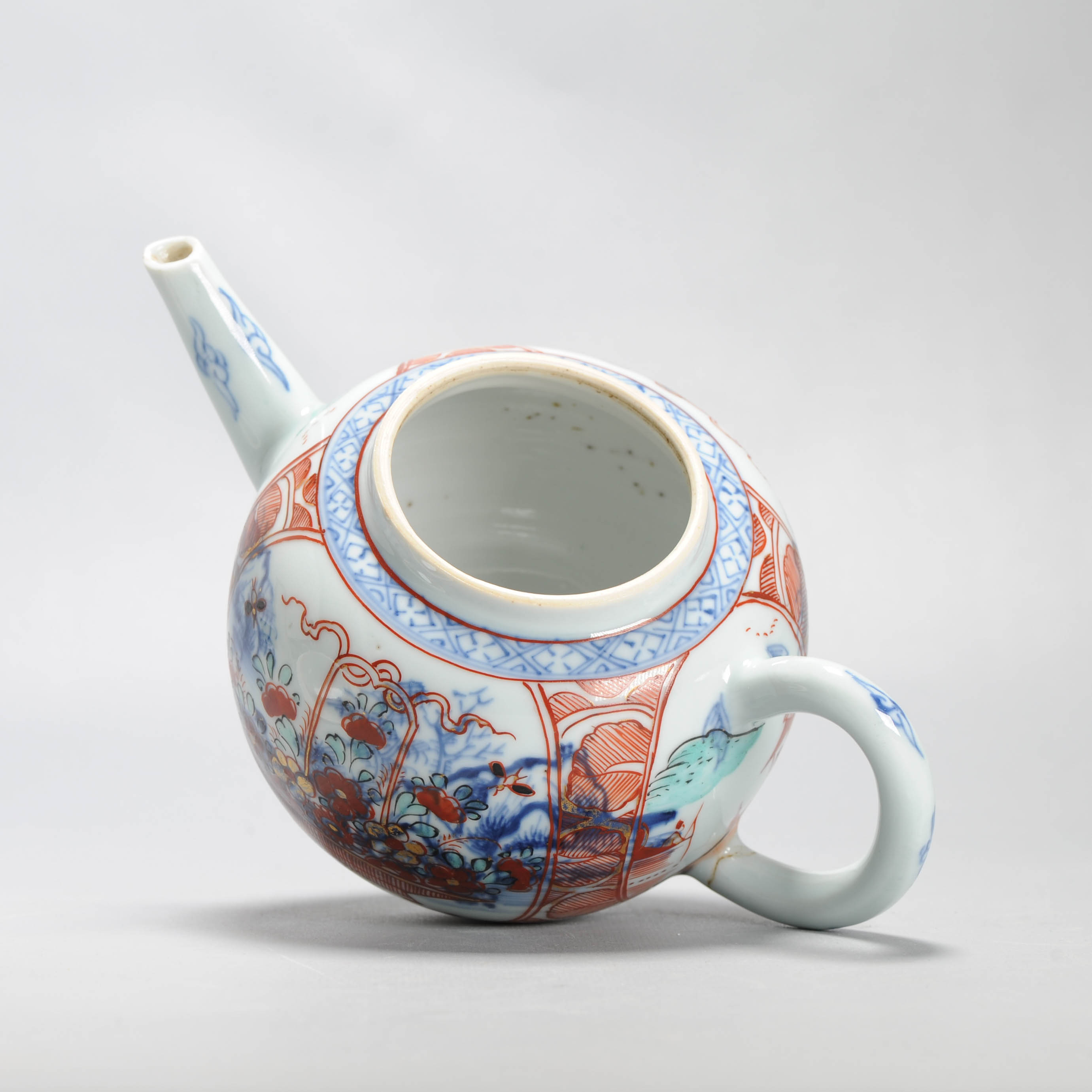 Large Antique Kangxi 18C Chinese Porcelain Teapot + Bowl Polychrome Figural - Image 13