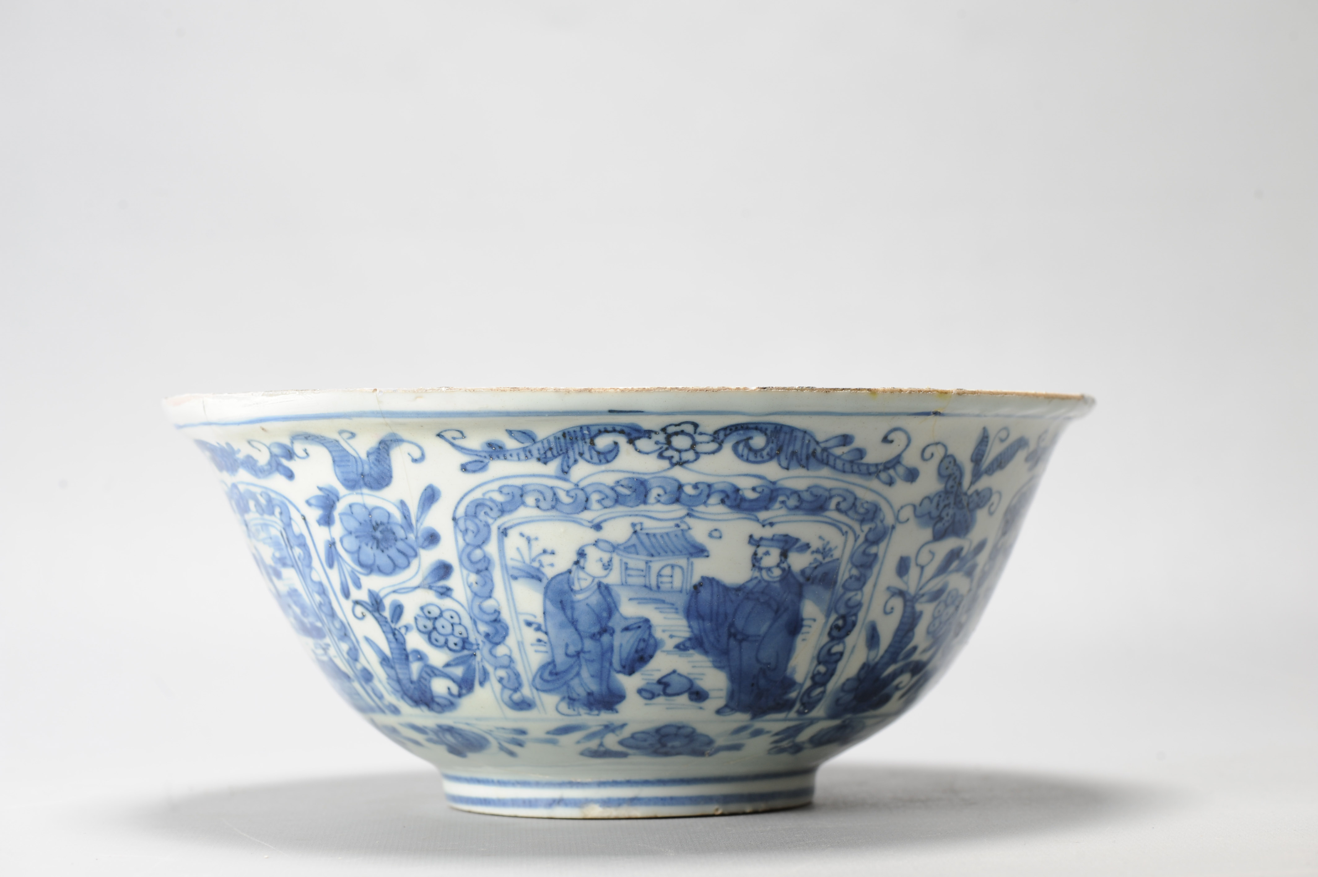 Antique Chongzhen Ming Chinese Porcelain Kraak Bowl with a Landscape Scene - Image 11