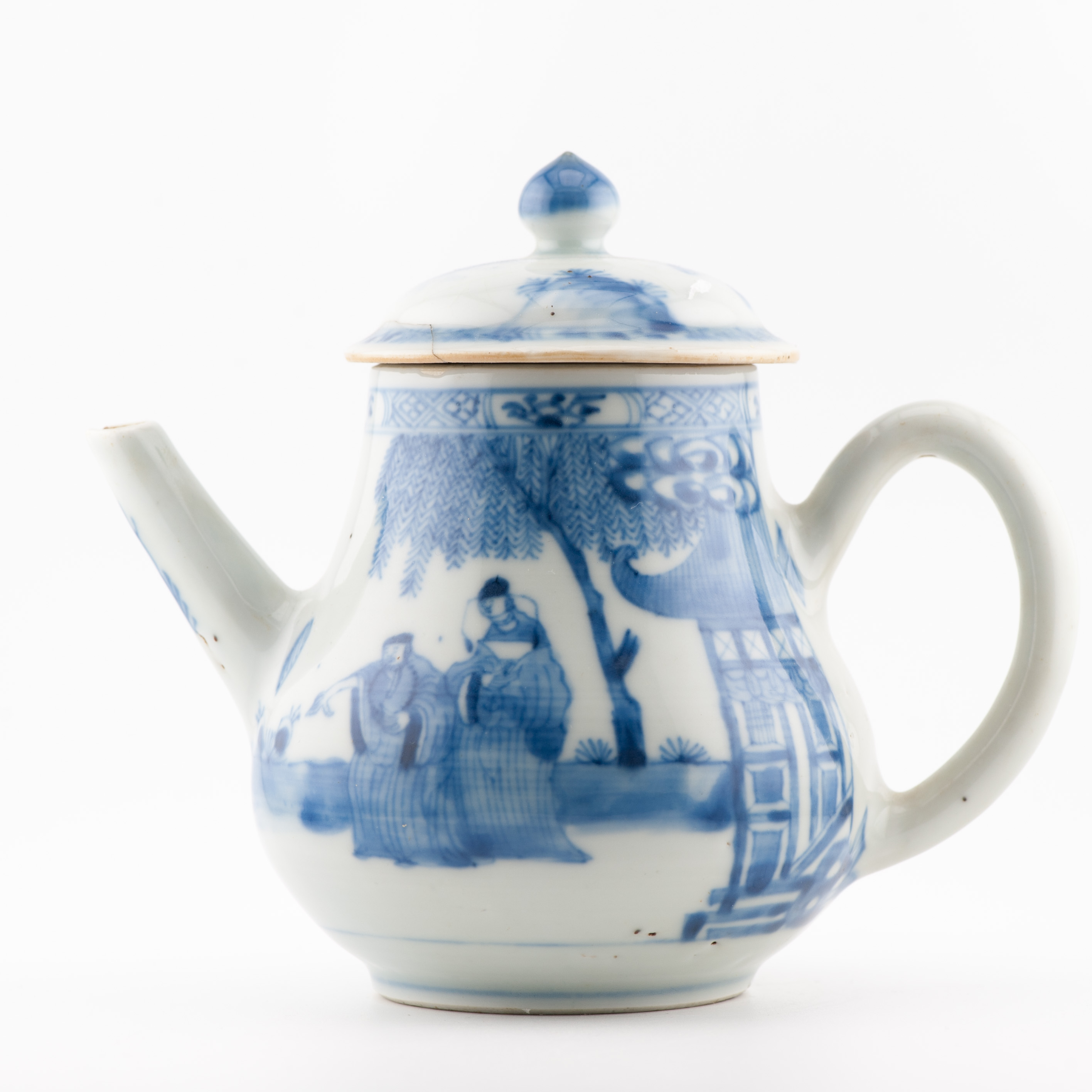 Antique Kangxi Period Chinese Porcelain Blue & White Teapot Landscape - Image 9