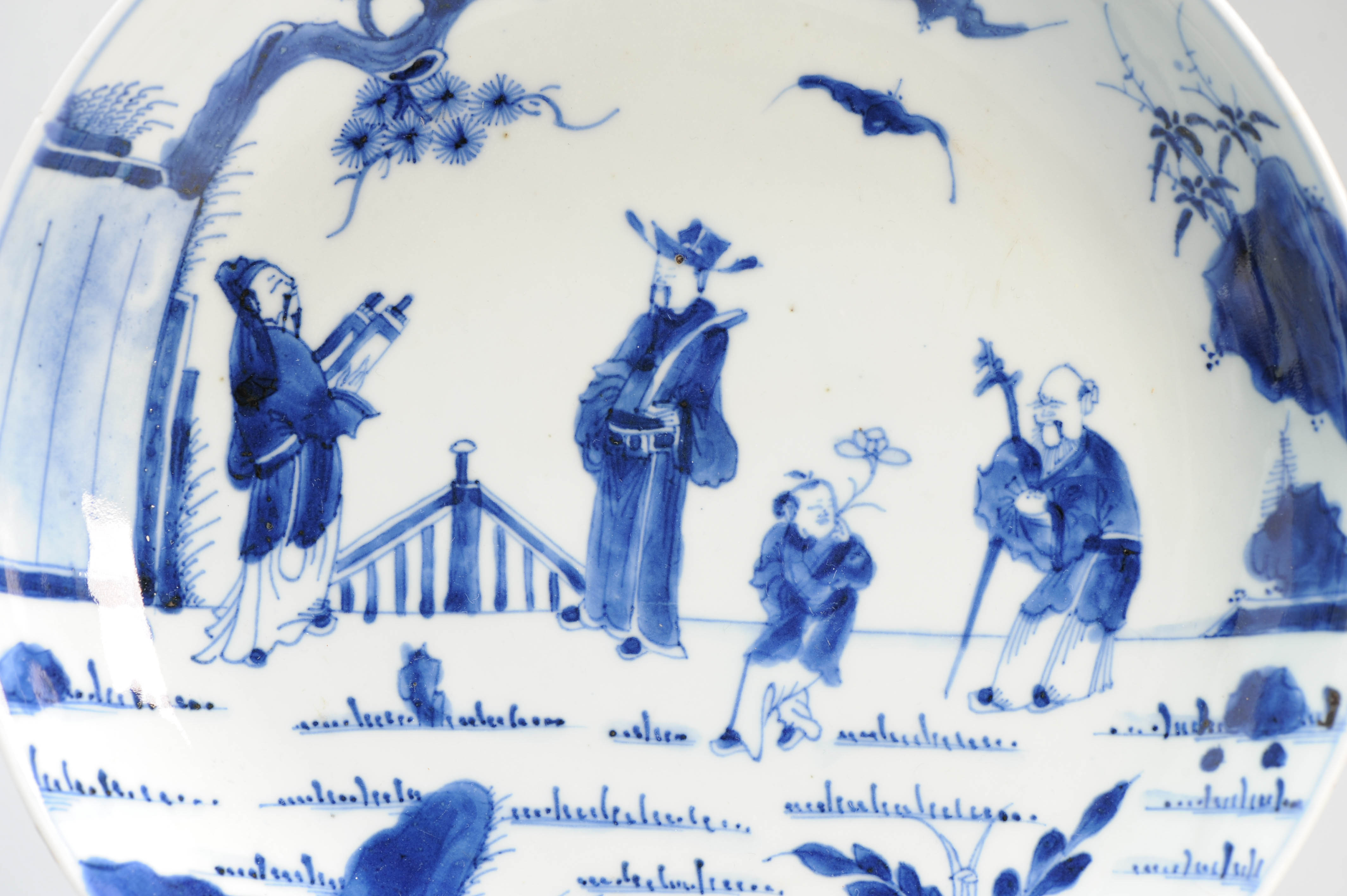 25.5CM Antique 18th Century Chinese Porcelain Plate Figures Design Marked - Image 9