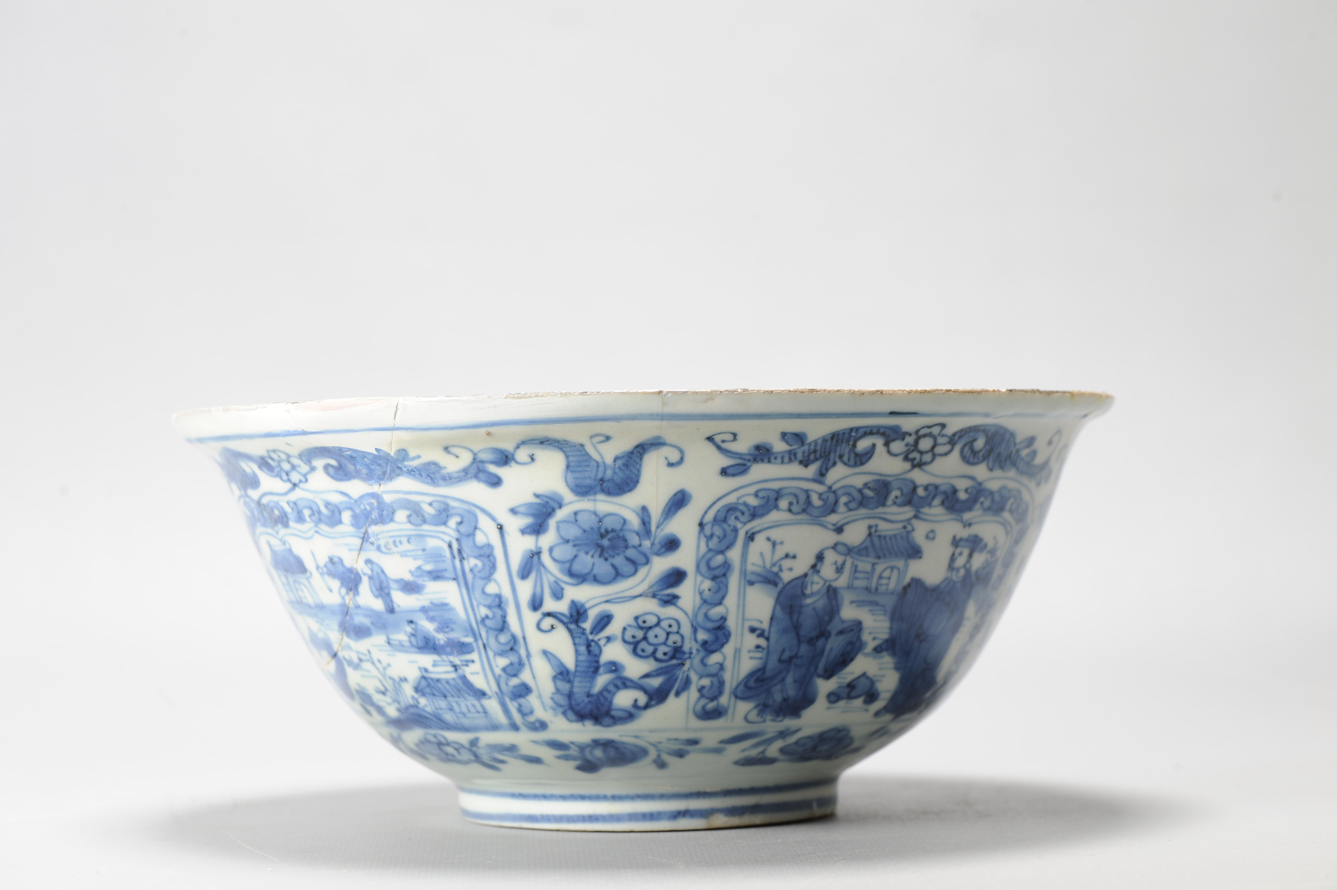 Antique Chongzhen Ming Chinese Porcelain Kraak Bowl with a Landscape Scene - Image 12