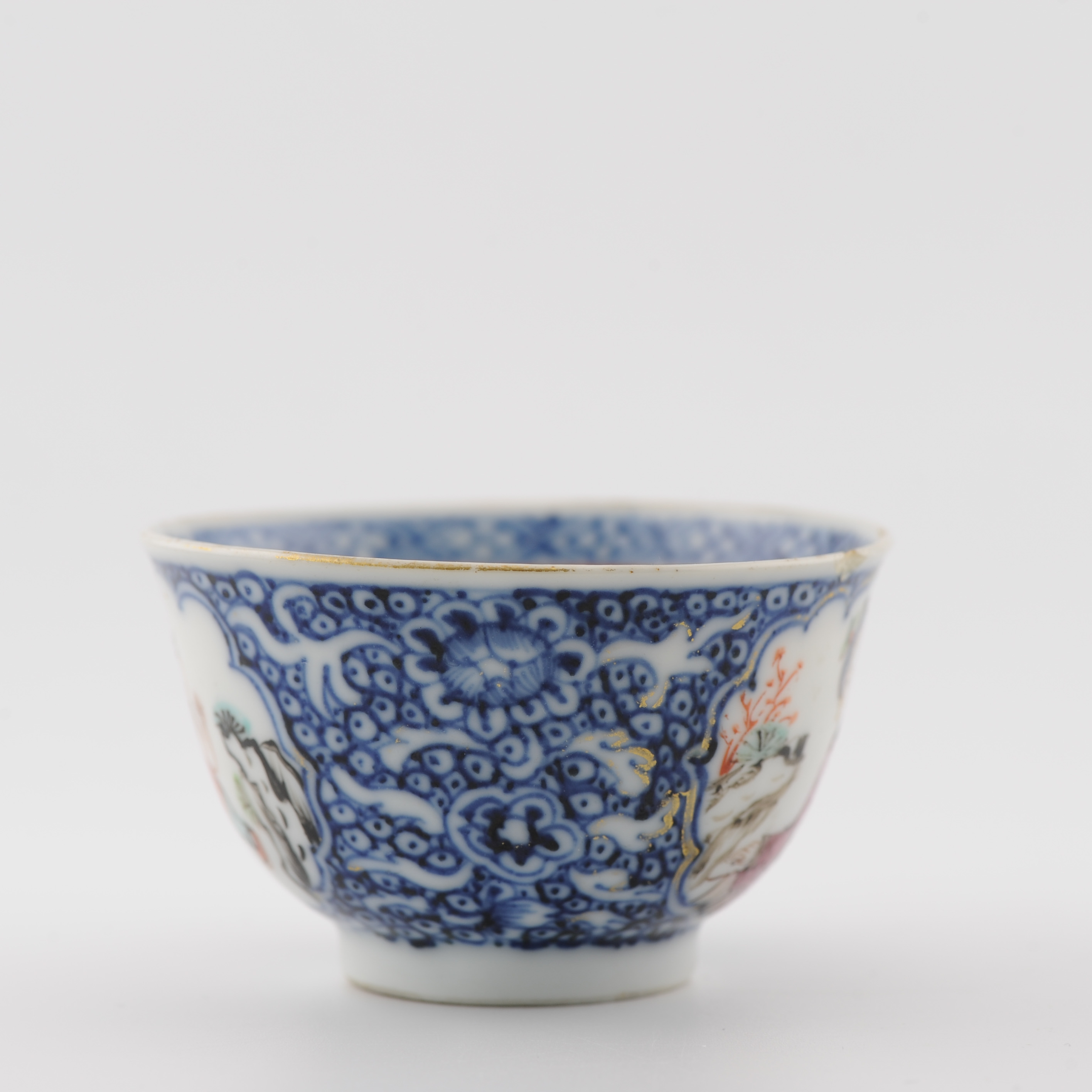 Rare Antique 1750 Chinese Porcelain Qianlong Mandarin Tea Bowl Blue and Fencai - Image 12