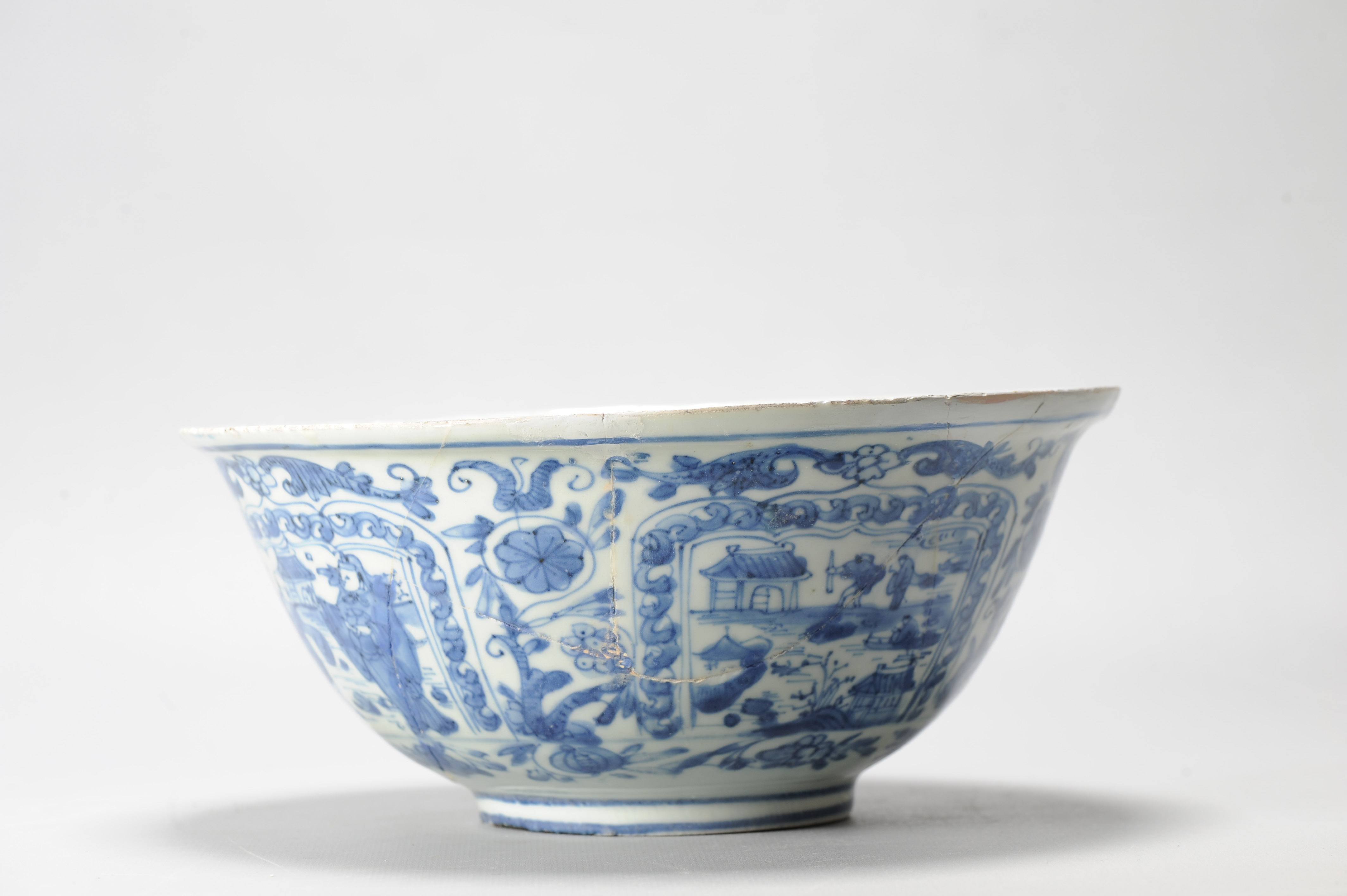 Antique Chongzhen Ming Chinese Porcelain Kraak Bowl with a Landscape Scene - Image 15