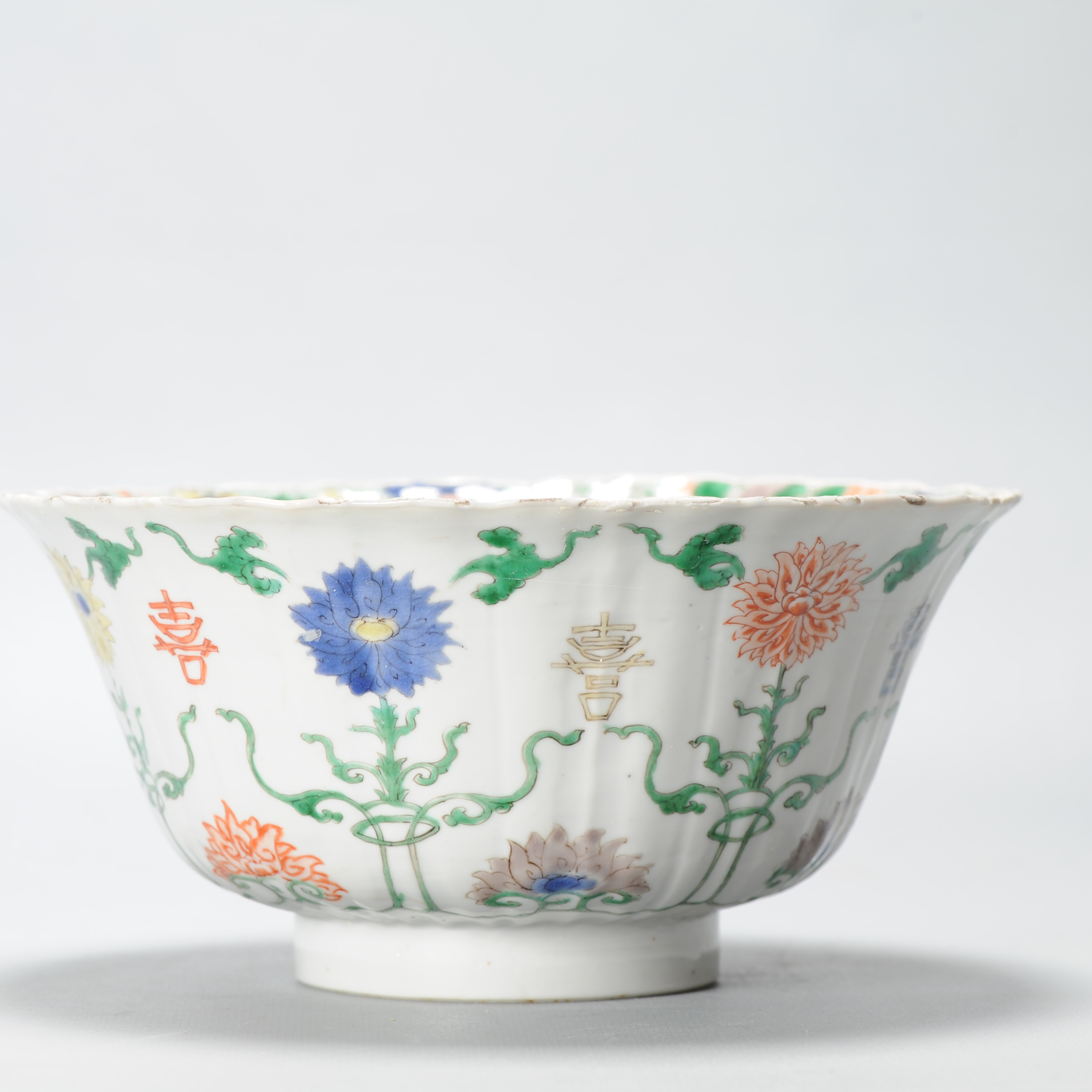 Antique Kangxi Period Chinese Porcelain Famille Verte Bowl Lotus Character - Image 6