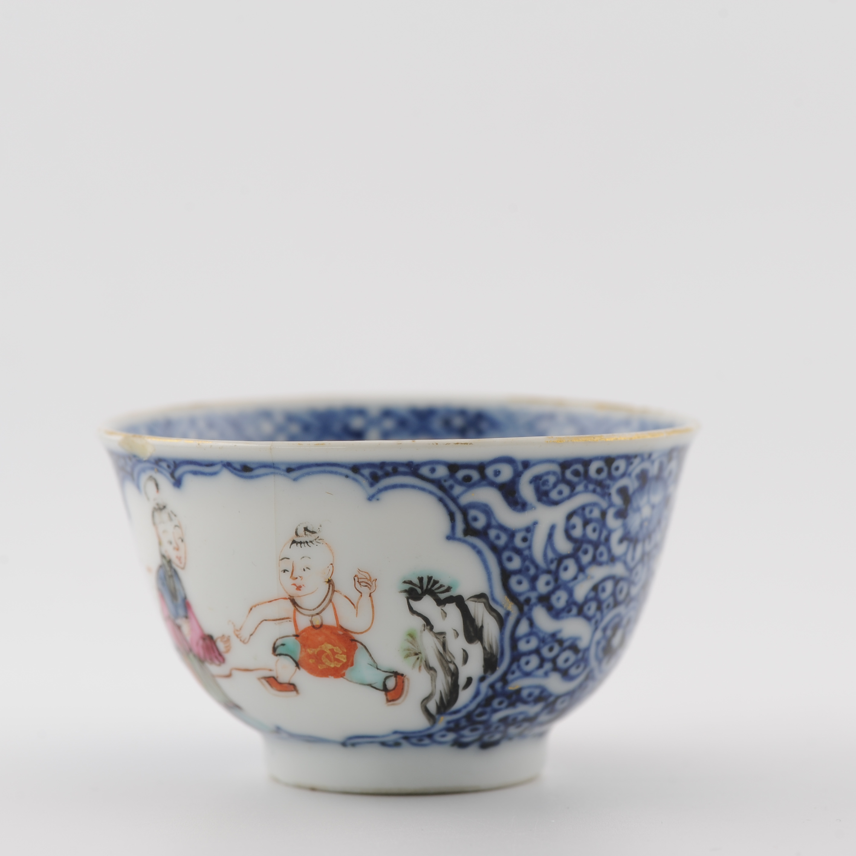 Rare Antique 1750 Chinese Porcelain Qianlong Mandarin Tea Bowl Blue and Fencai - Image 14