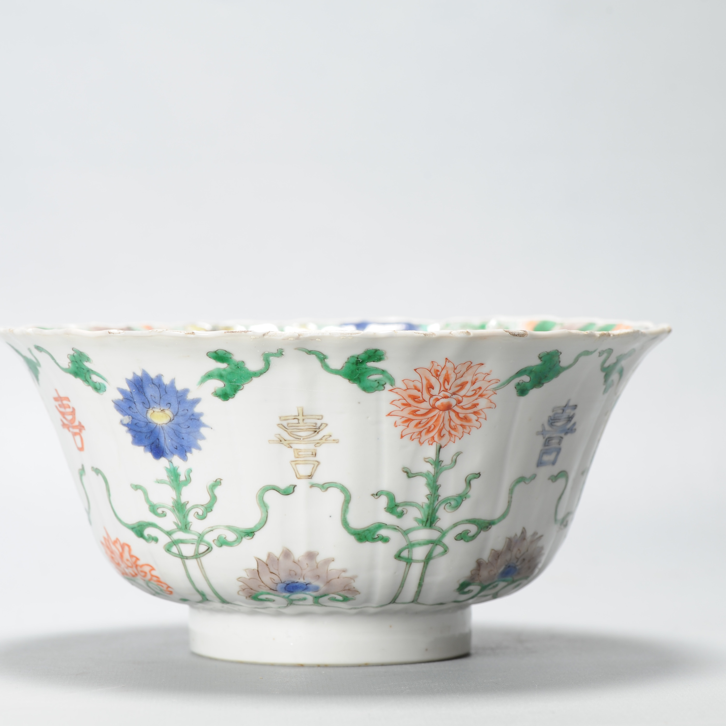 Antique Kangxi Period Chinese Porcelain Famille Verte Bowl Lotus Character - Image 7