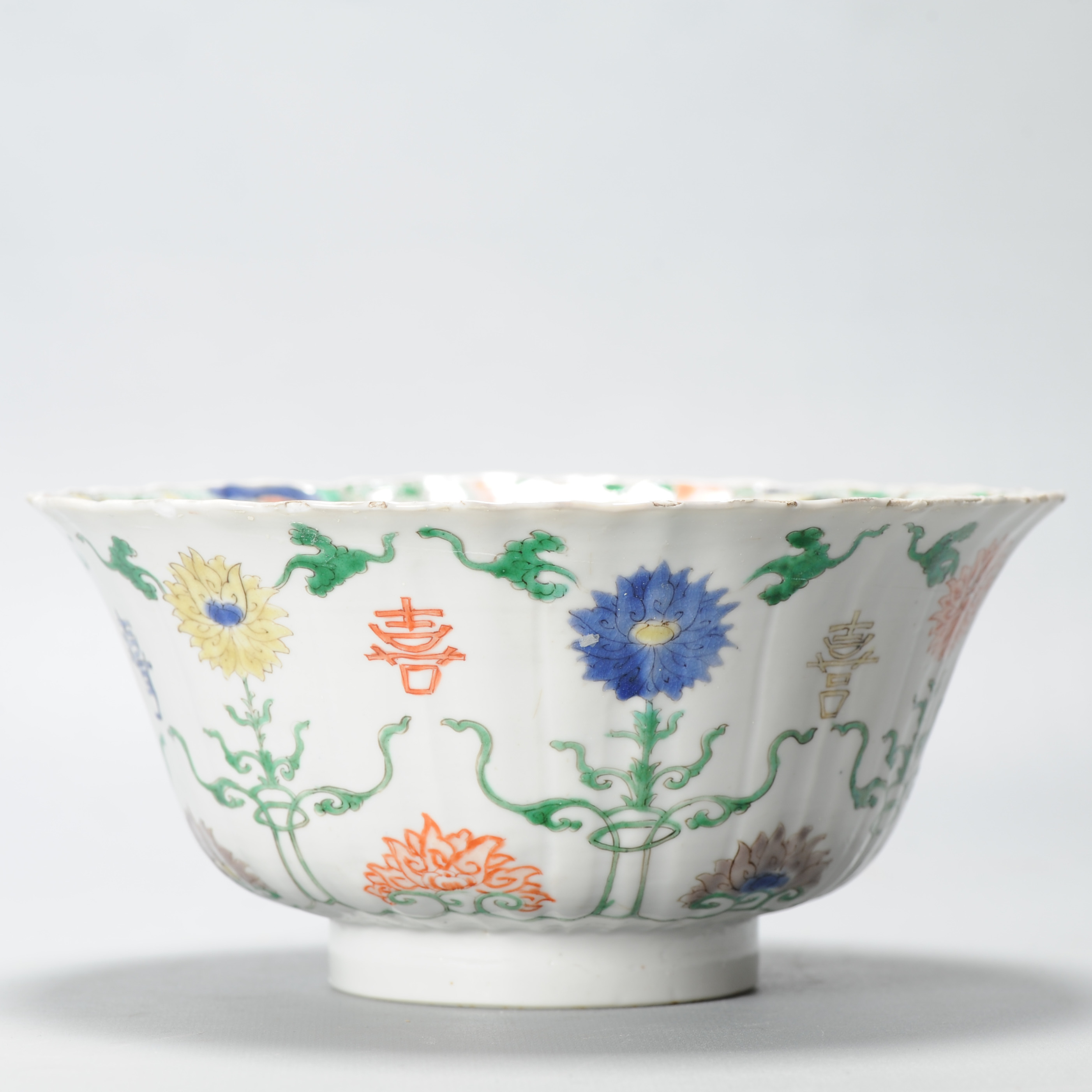 Antique Kangxi Period Chinese Porcelain Famille Verte Bowl Lotus Character - Image 5