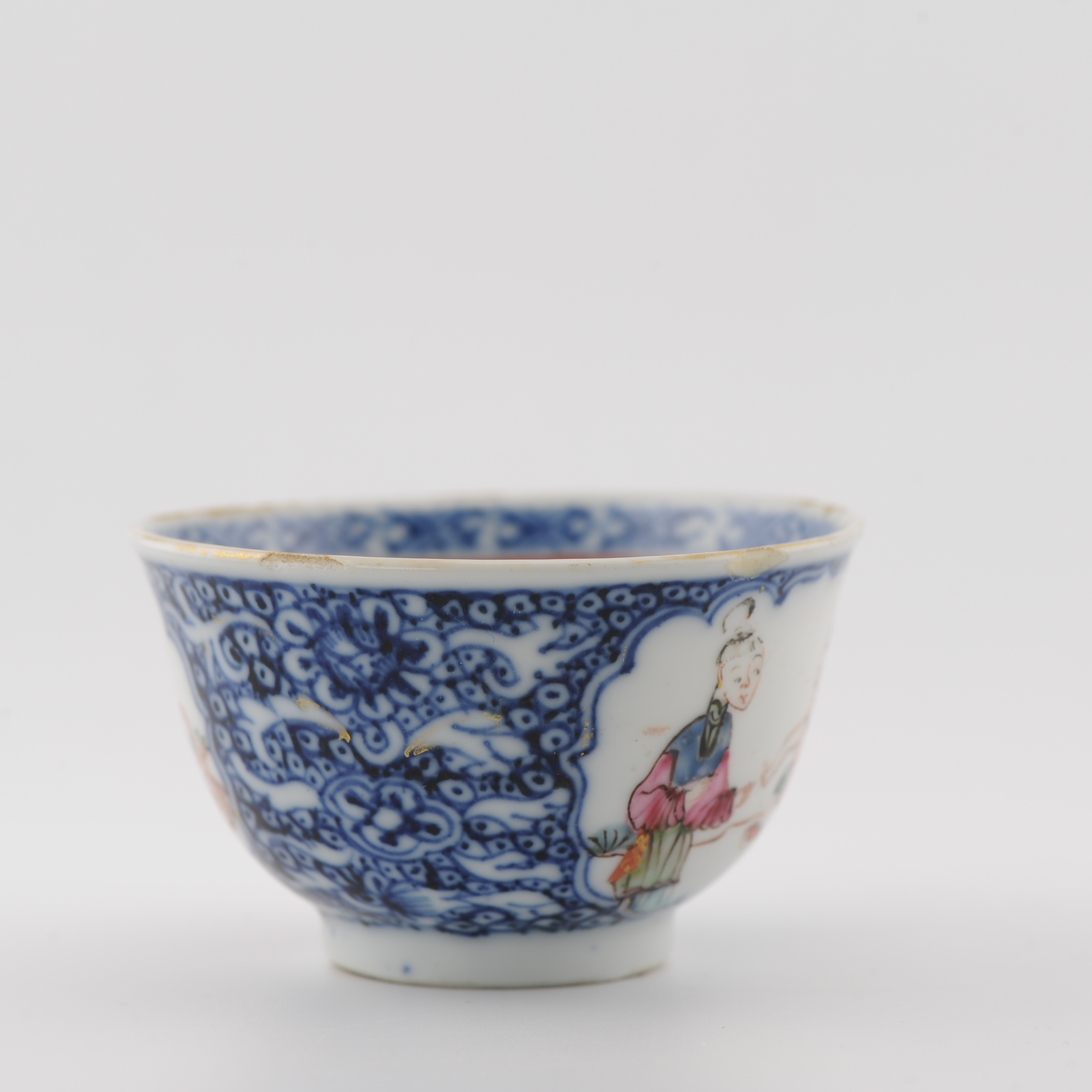 Rare Antique 1750 Chinese Porcelain Qianlong Mandarin Tea Bowl Blue and Fencai - Image 6