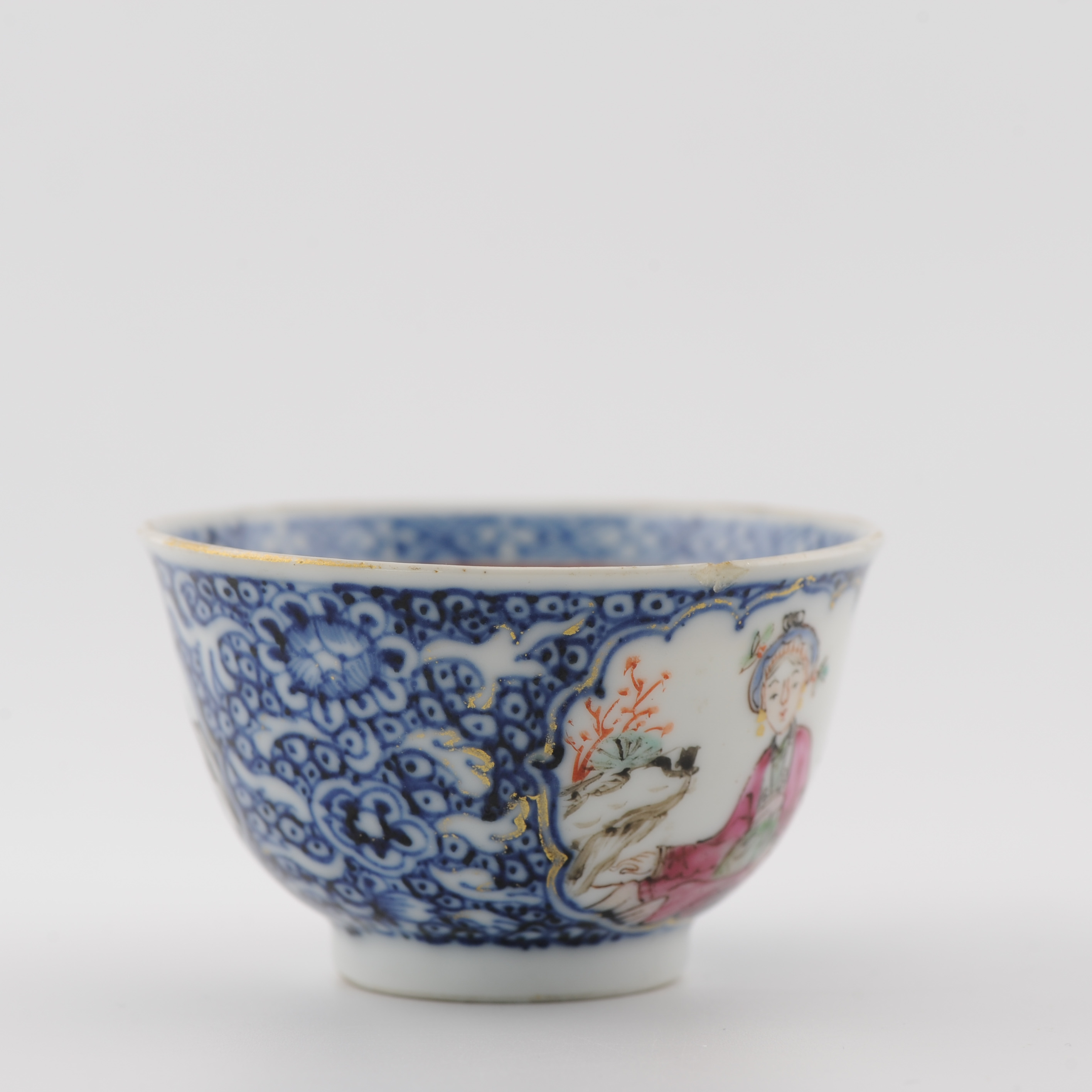 Rare Antique 1750 Chinese Porcelain Qianlong Mandarin Tea Bowl Blue and Fencai - Image 11