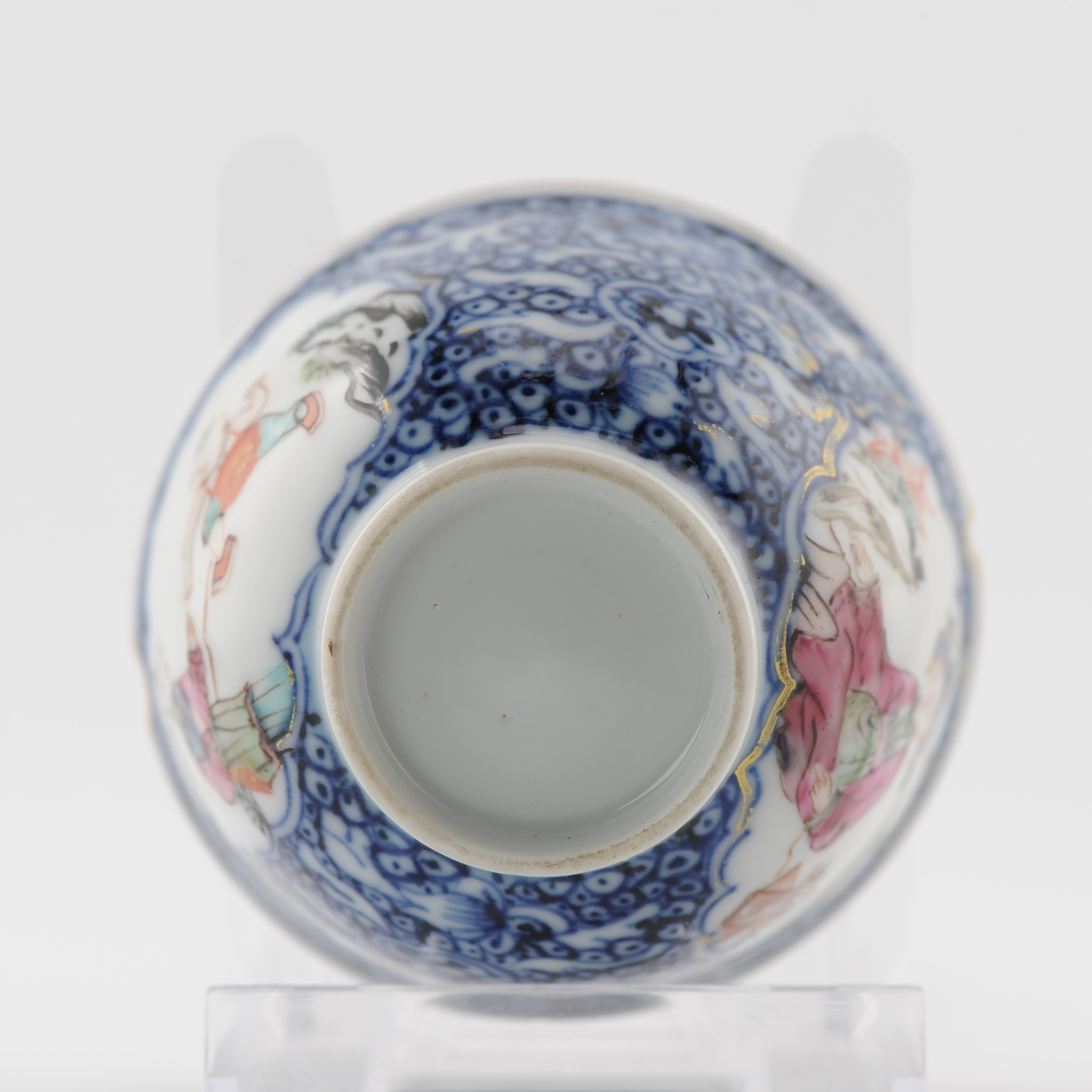 Rare Antique 1750 Chinese Porcelain Qianlong Mandarin Tea Bowl Blue and Fencai - Image 2