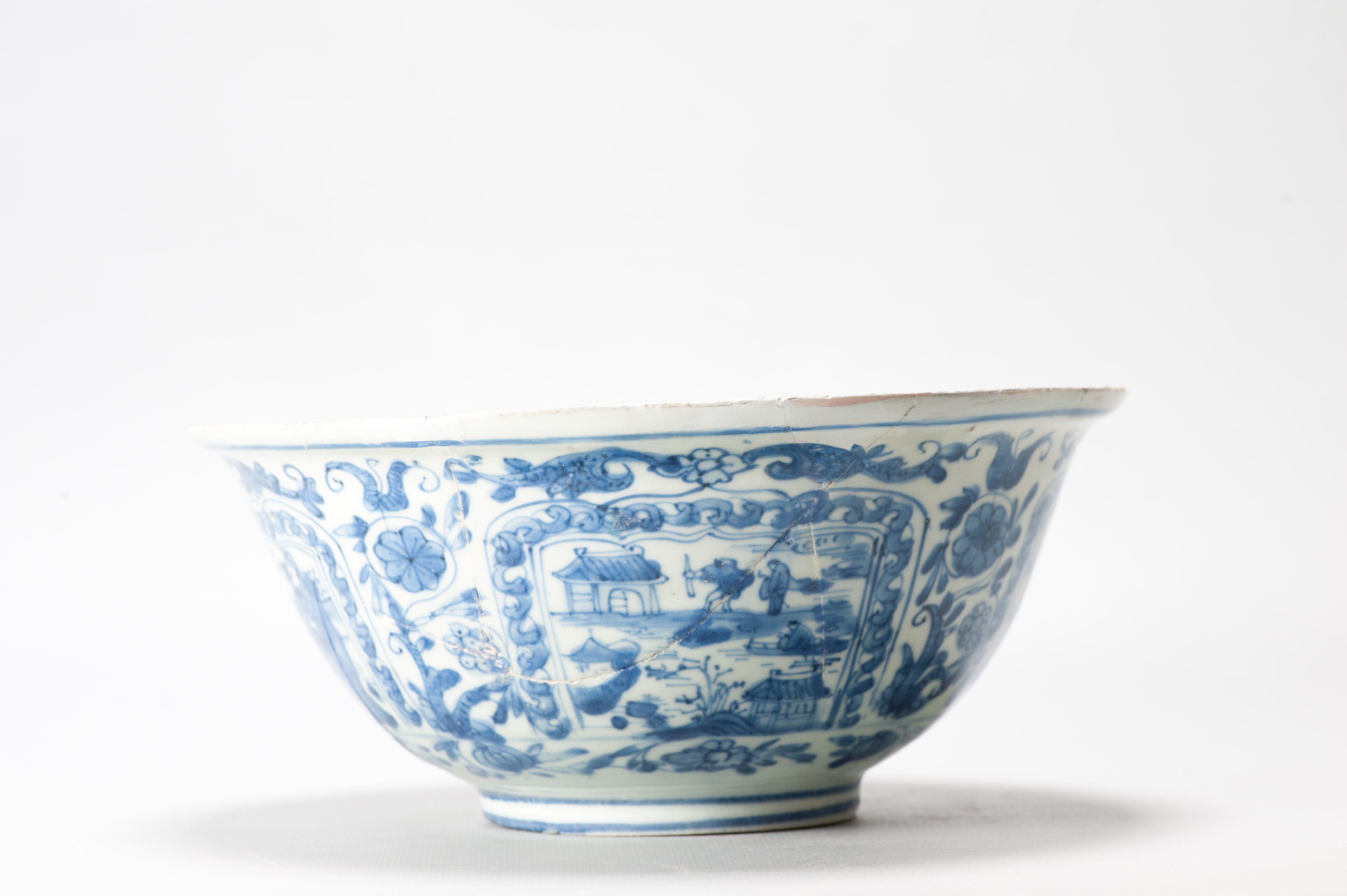 Antique Chongzhen Ming Chinese Porcelain Kraak Bowl with a Landscape Scene - Image 14