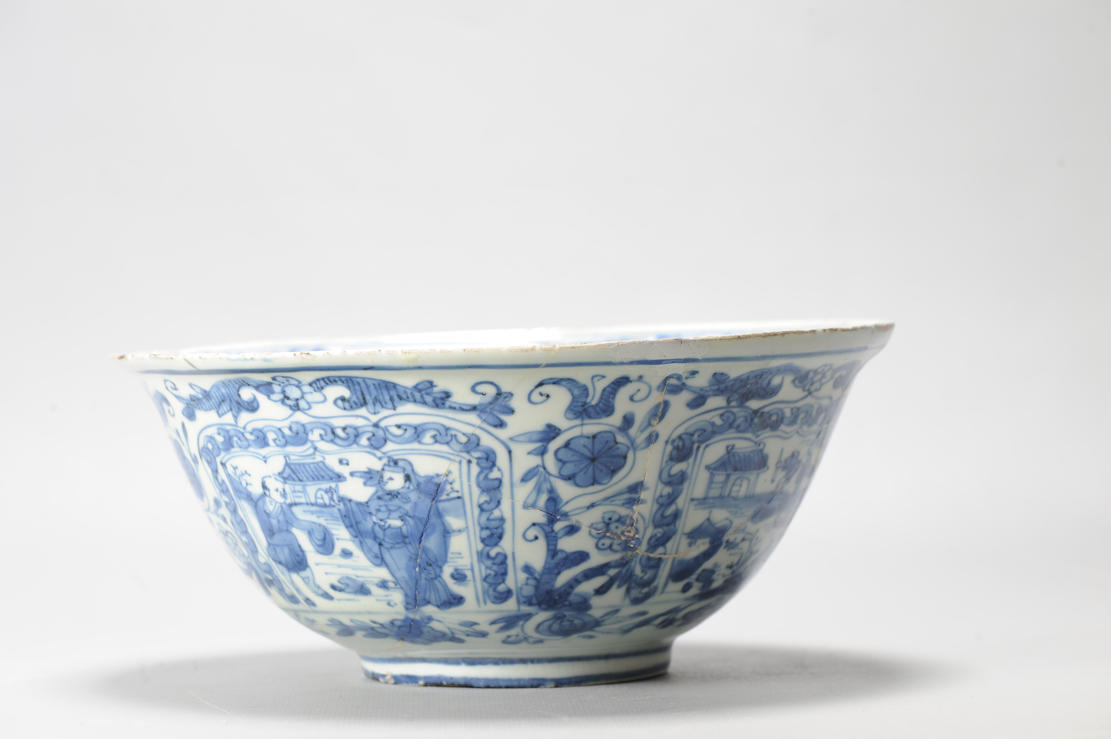 Antique Chongzhen Ming Chinese Porcelain Kraak Bowl with a Landscape Scene - Image 16