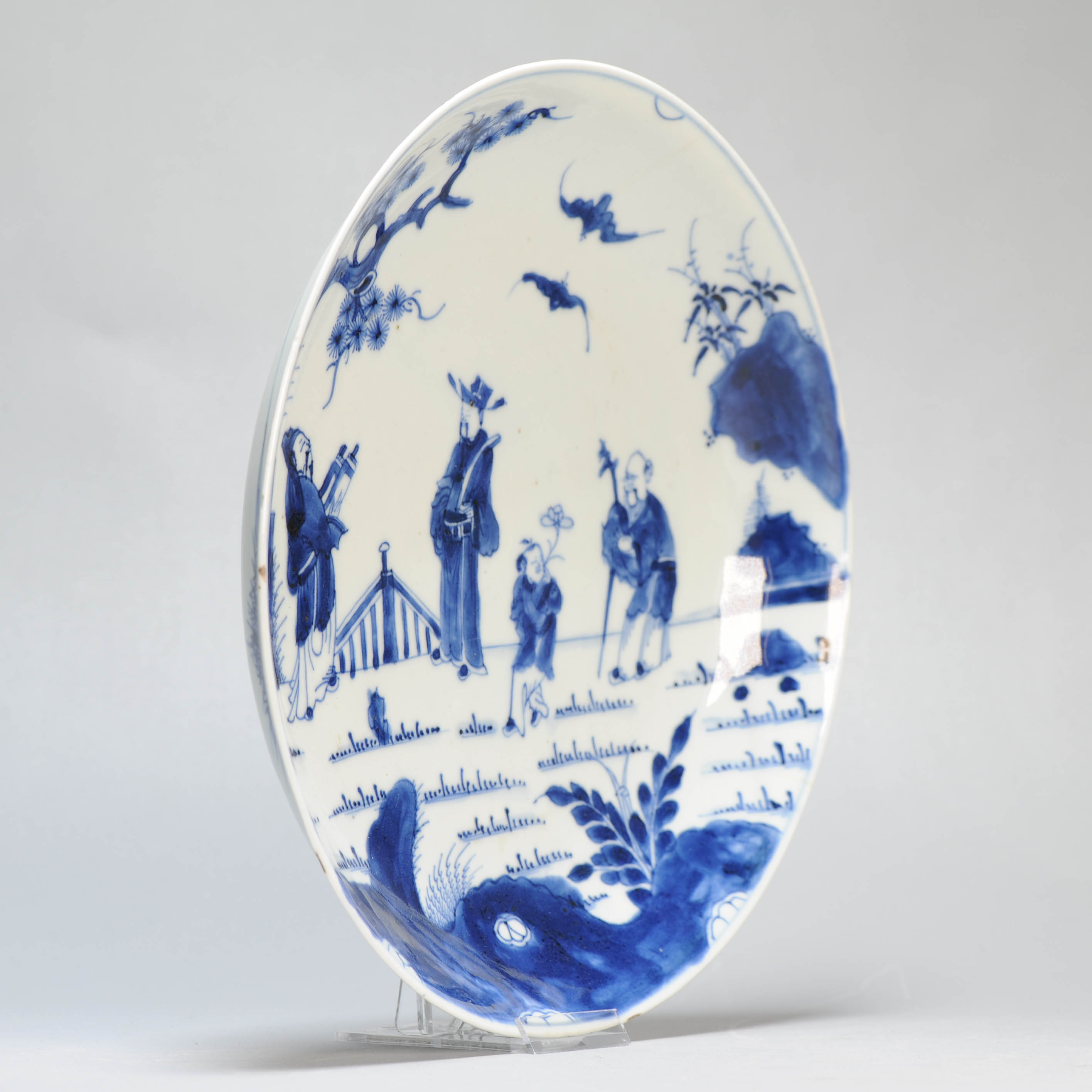 25.5CM Antique 18th Century Chinese Porcelain Plate Figures Design Marked - Image 11