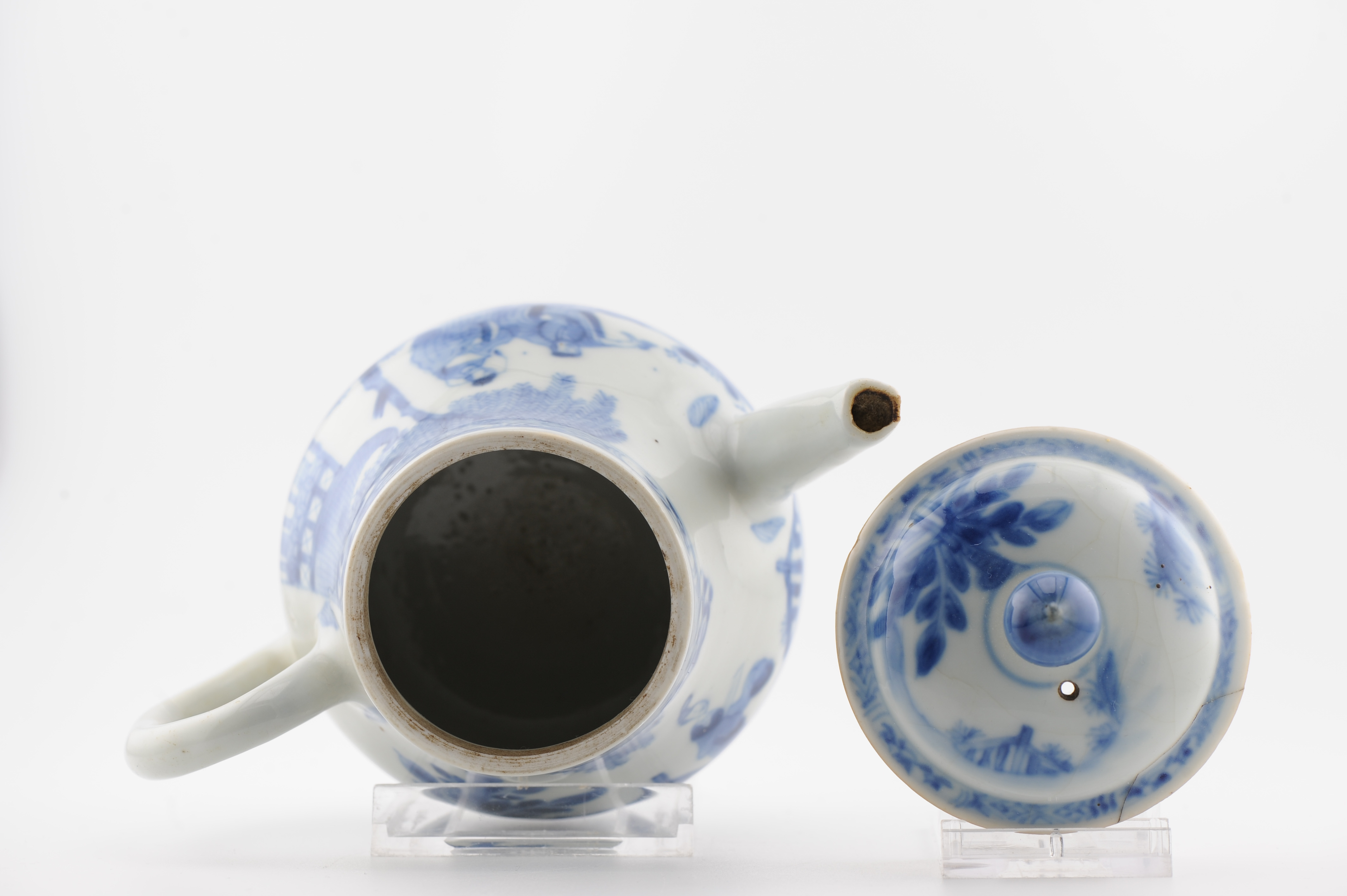 Antique Kangxi Period Chinese Porcelain Blue & White Teapot Landscape - Image 3