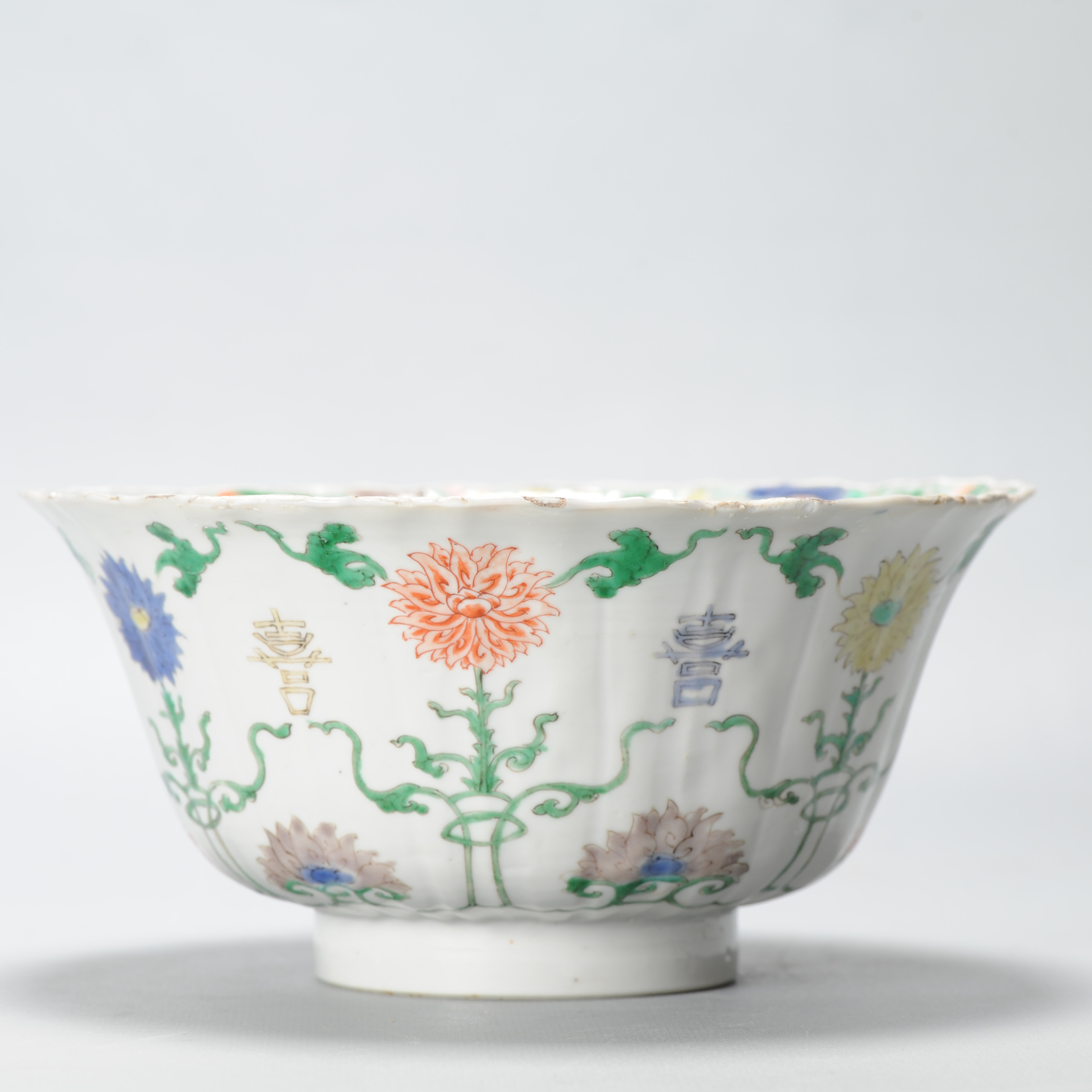 Antique Kangxi Period Chinese Porcelain Famille Verte Bowl Lotus Character - Image 8