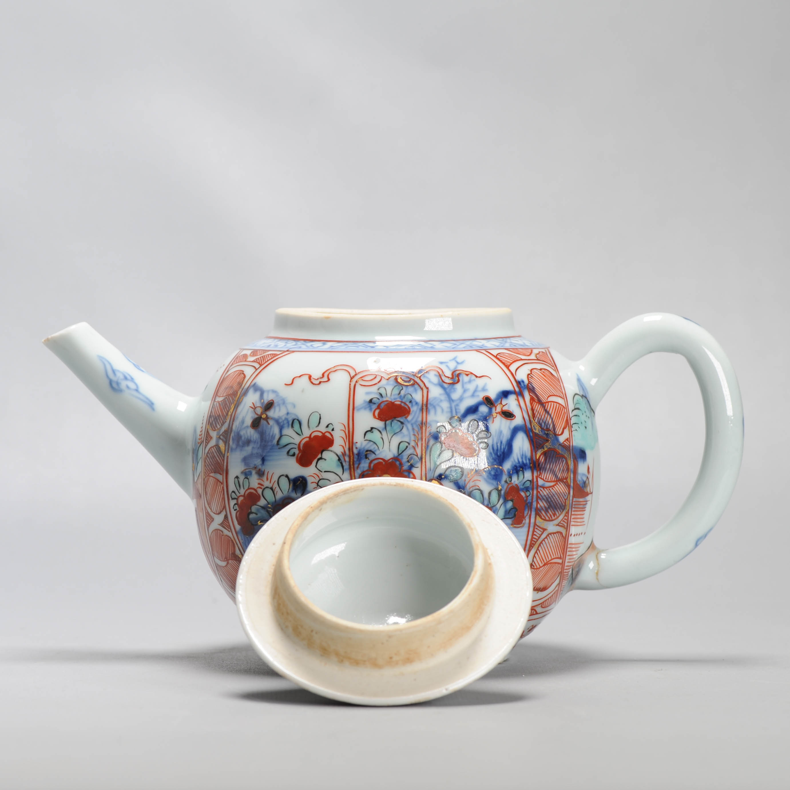 Large Antique Kangxi 18C Chinese Porcelain Teapot + Bowl Polychrome Figural - Image 12