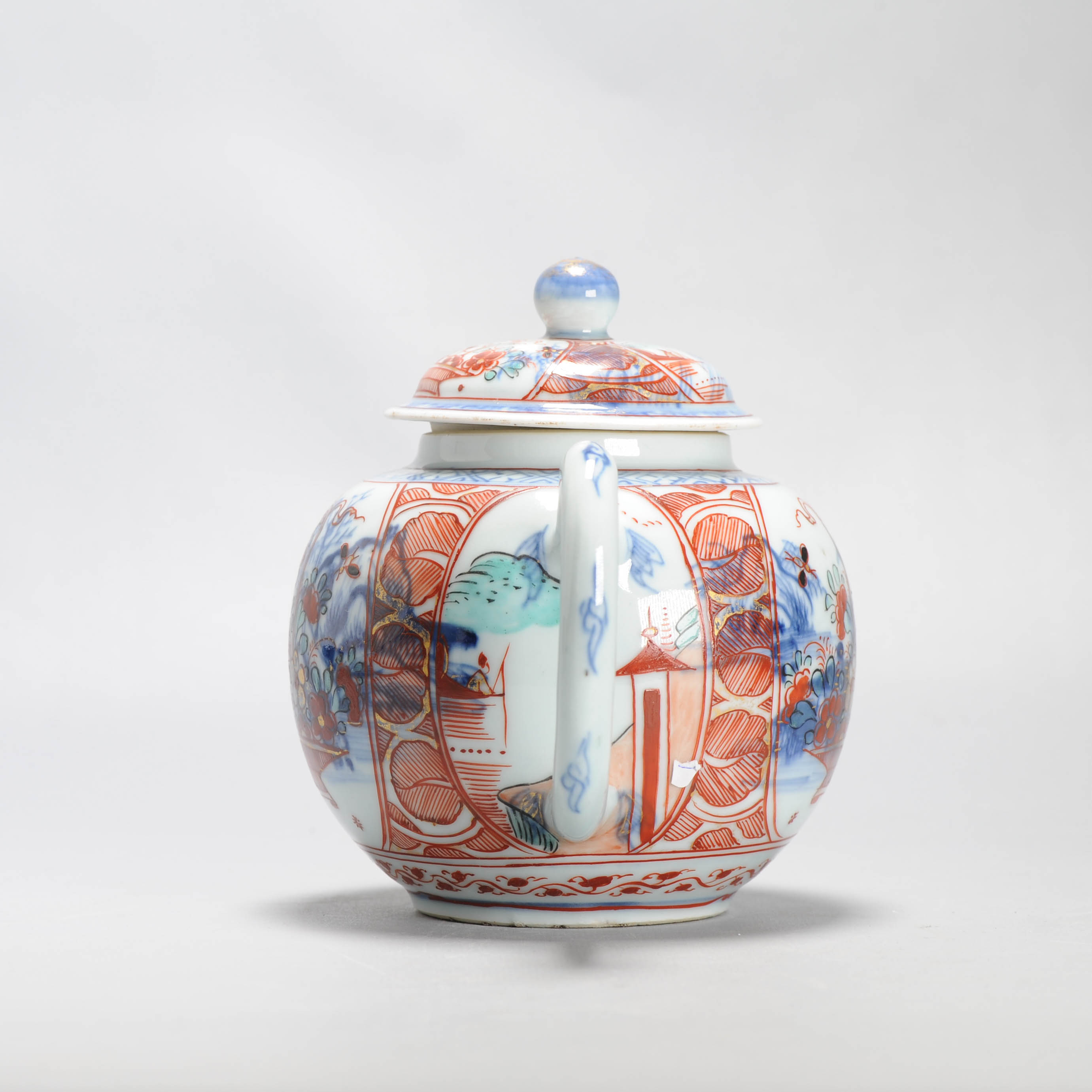 Large Antique Kangxi 18C Chinese Porcelain Teapot + Bowl Polychrome Figural - Image 8