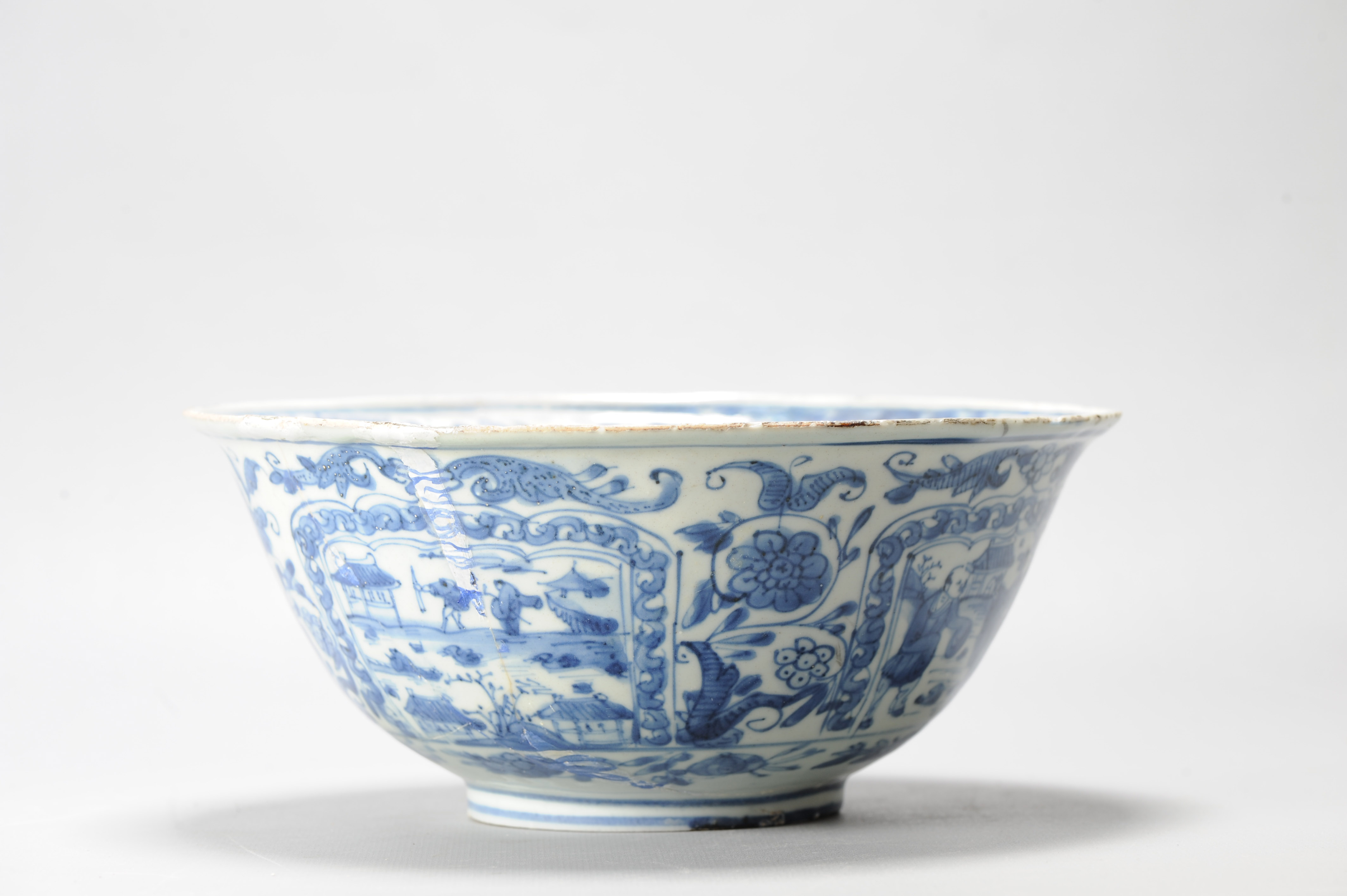 Antique Chongzhen Ming Chinese Porcelain Kraak Bowl with a Landscape Scene - Image 19