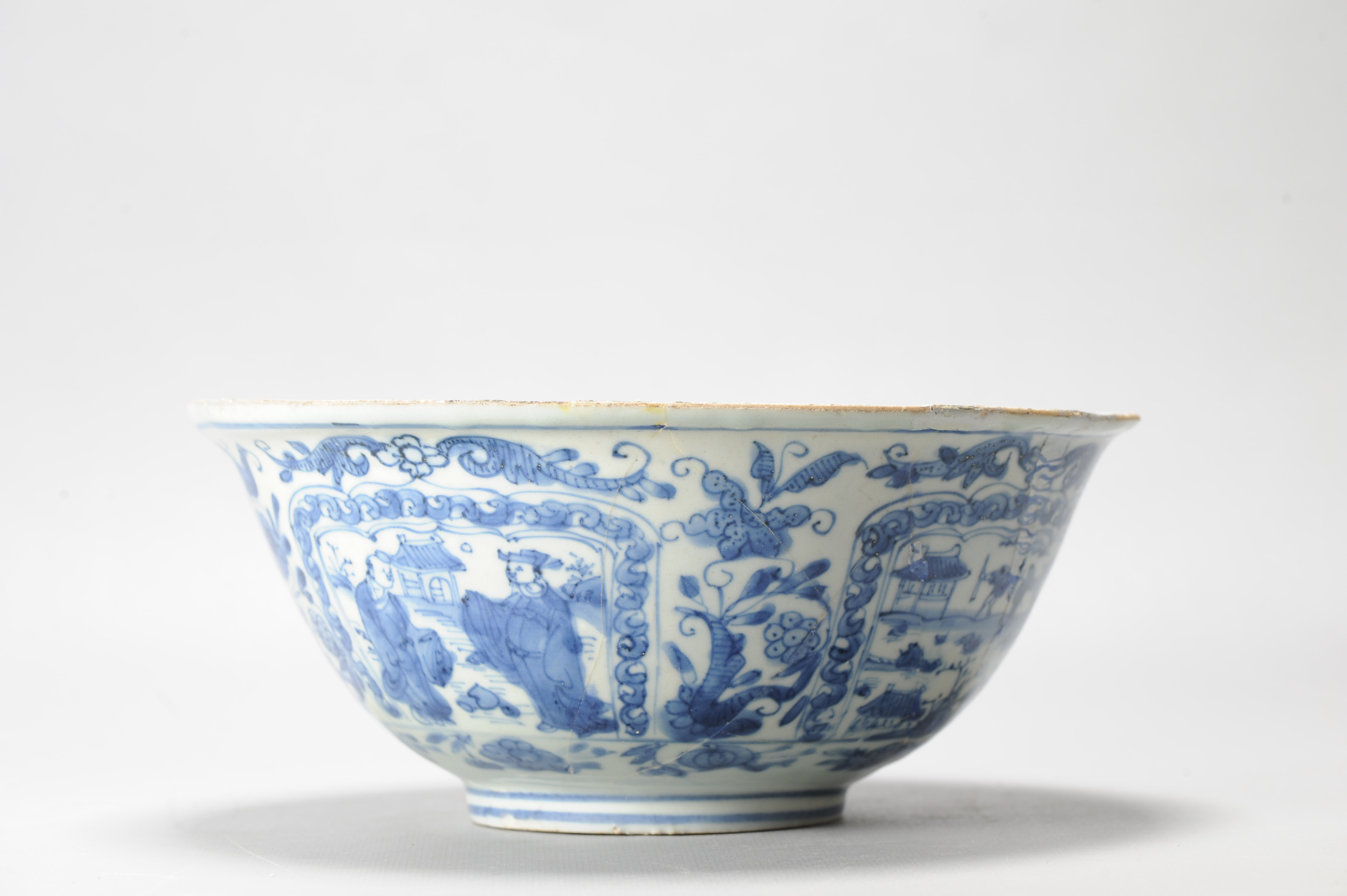 Antique Chongzhen Ming Chinese Porcelain Kraak Bowl with a Landscape Scene - Image 10
