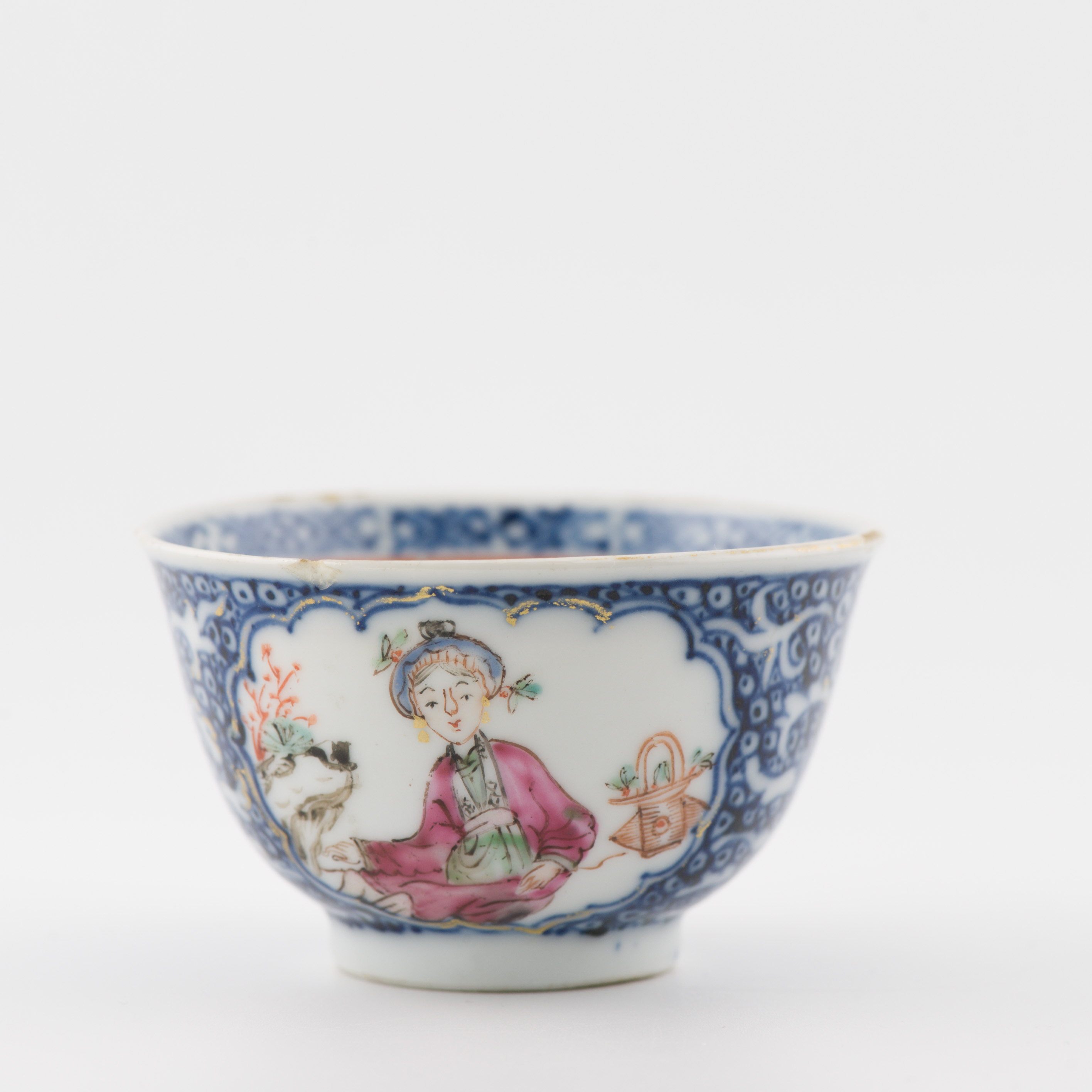 Rare Antique 1750 Chinese Porcelain Qianlong Mandarin Tea Bowl Blue and Fencai - Image 9
