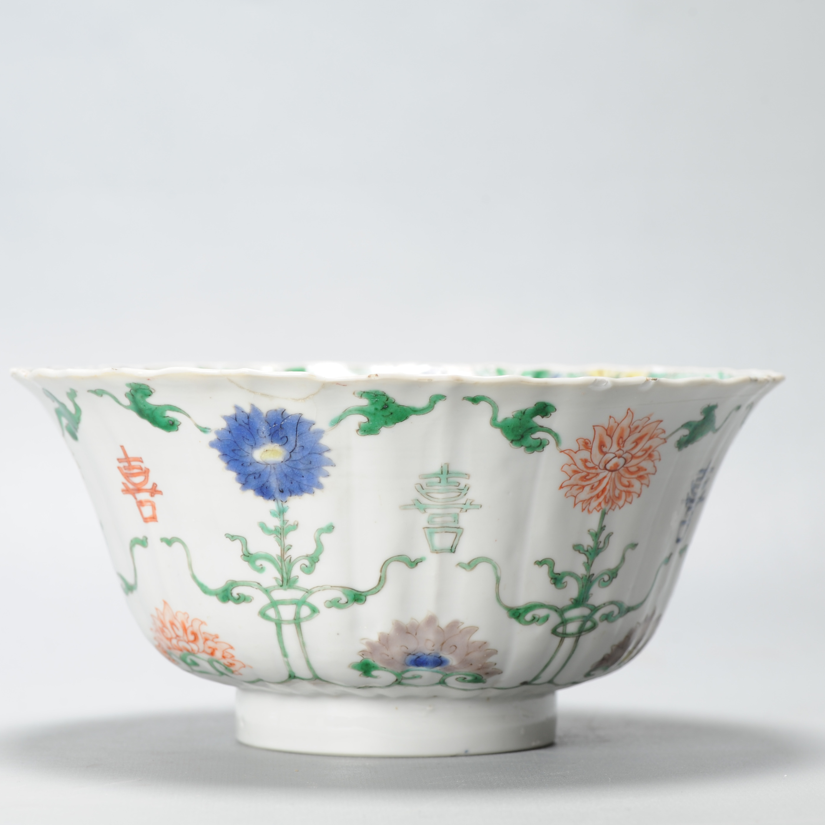 Antique Kangxi Period Chinese Porcelain Famille Verte Bowl Lotus Character - Image 12
