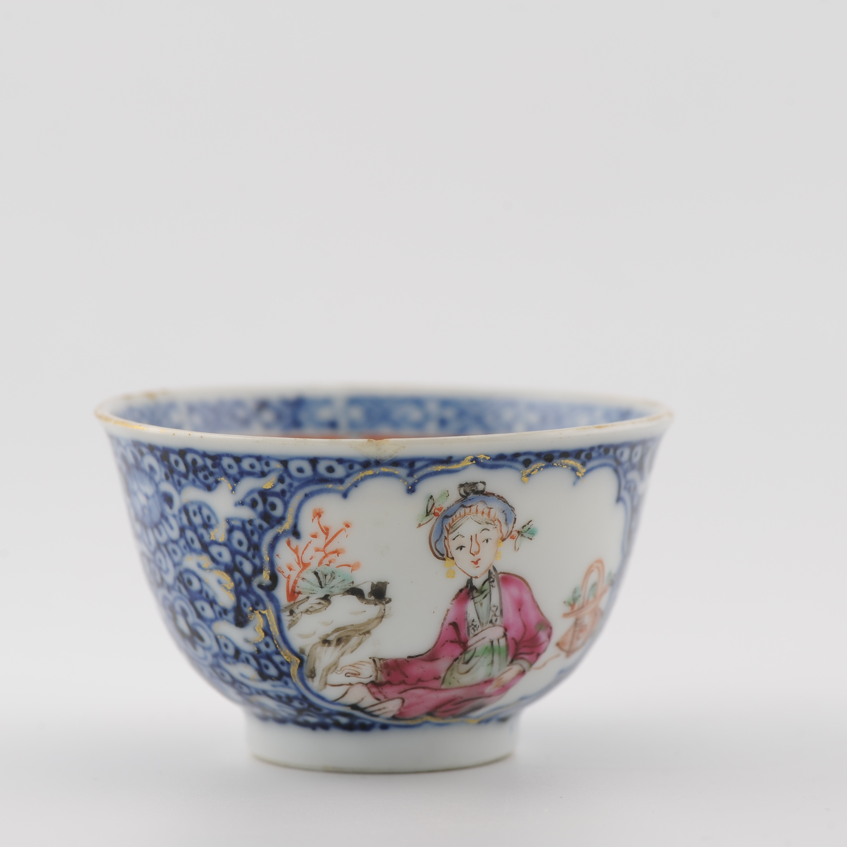 Rare Antique 1750 Chinese Porcelain Qianlong Mandarin Tea Bowl Blue and Fencai - Image 10