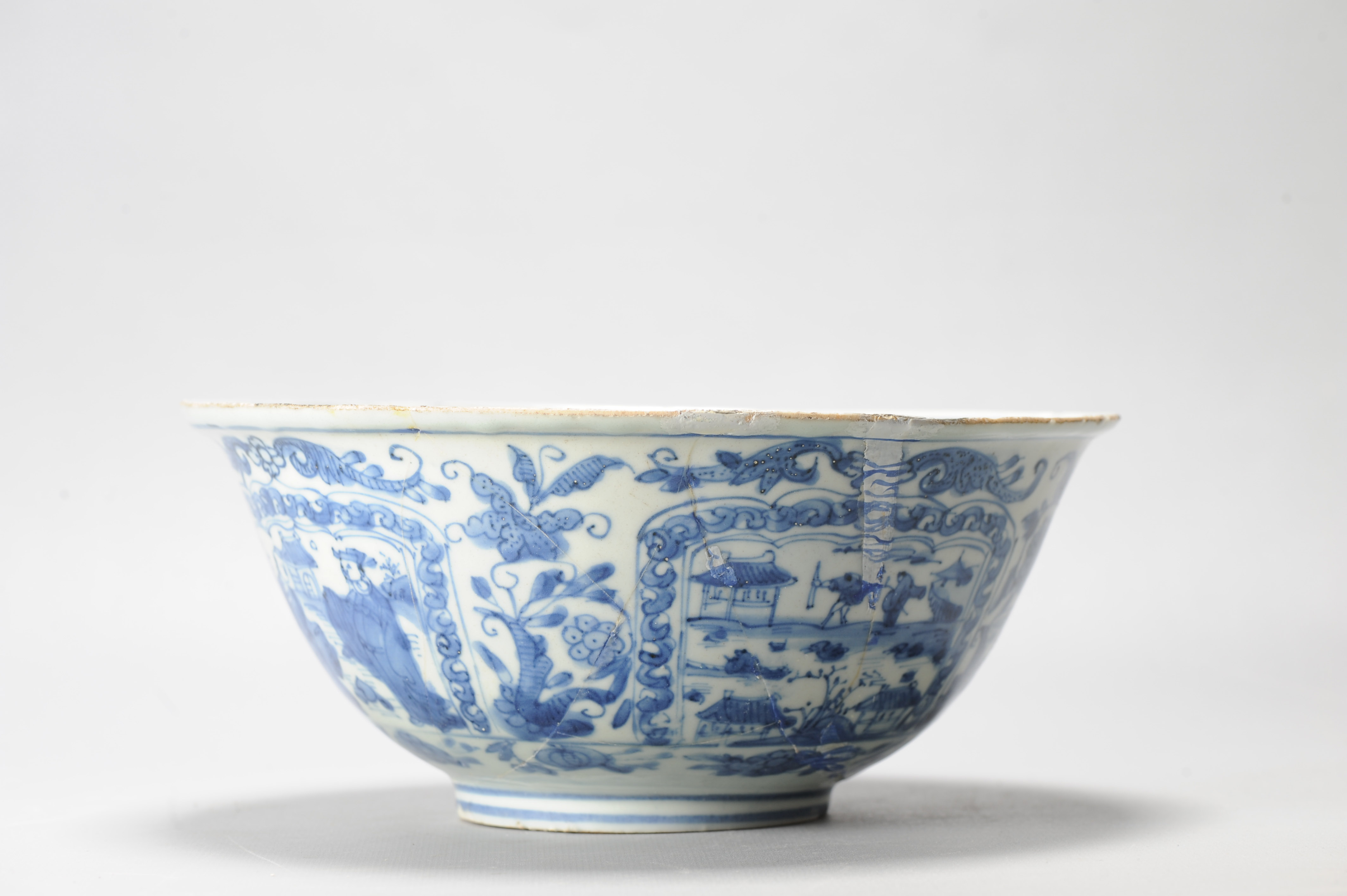 Antique Chongzhen Ming Chinese Porcelain Kraak Bowl with a Landscape Scene - Image 9