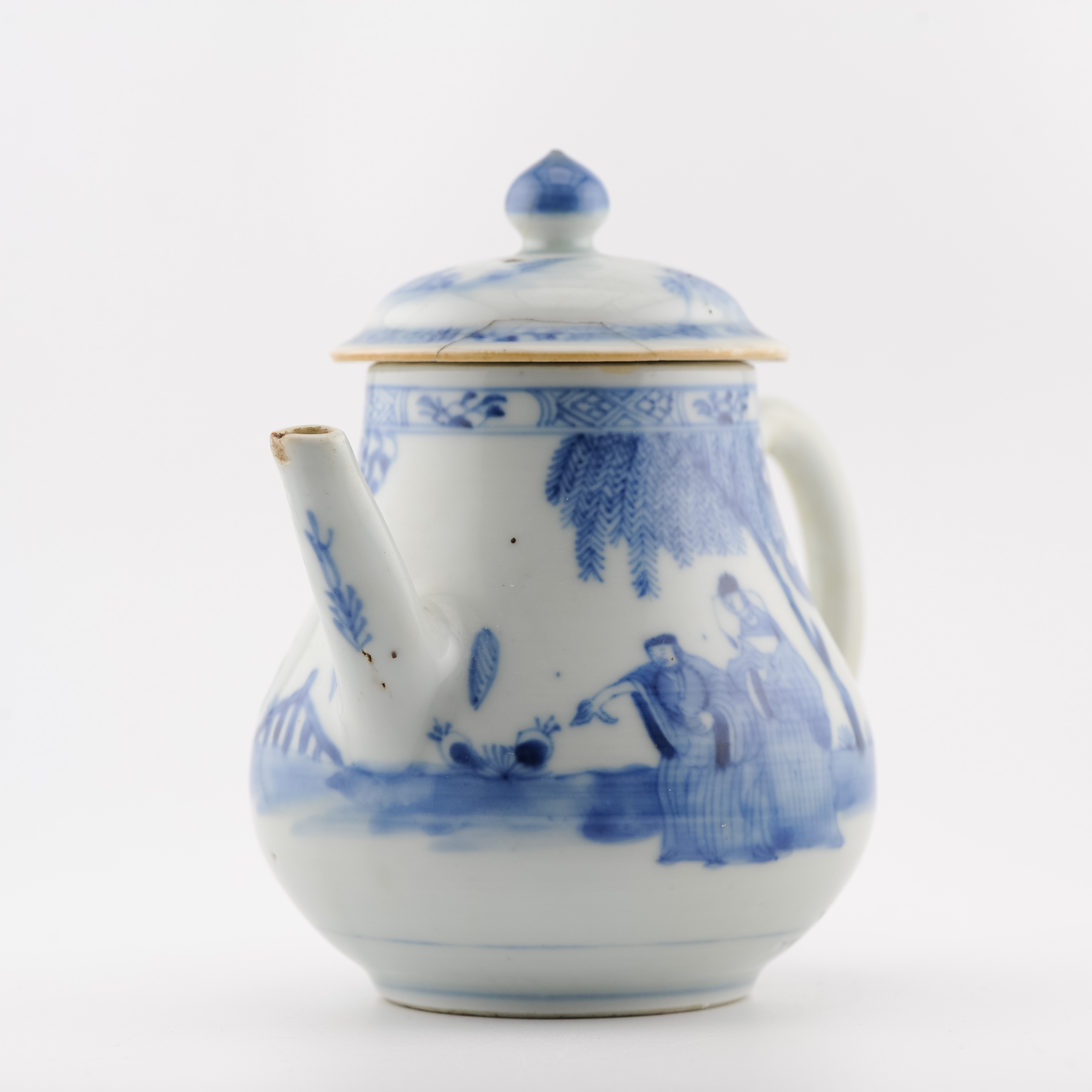 Antique Kangxi Period Chinese Porcelain Blue & White Teapot Landscape - Image 10