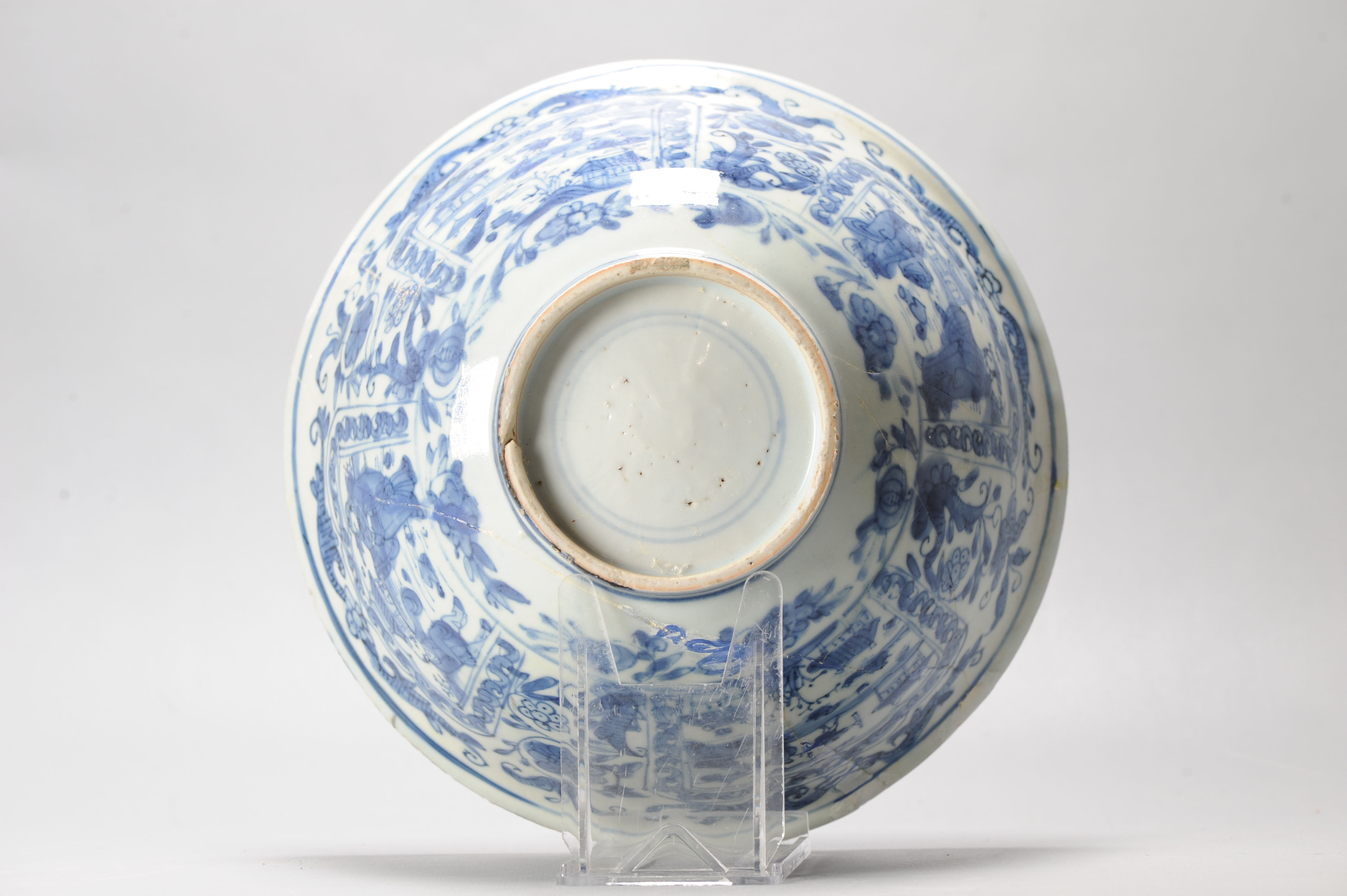 Antique Chongzhen Ming Chinese Porcelain Kraak Bowl with a Landscape Scene - Image 6